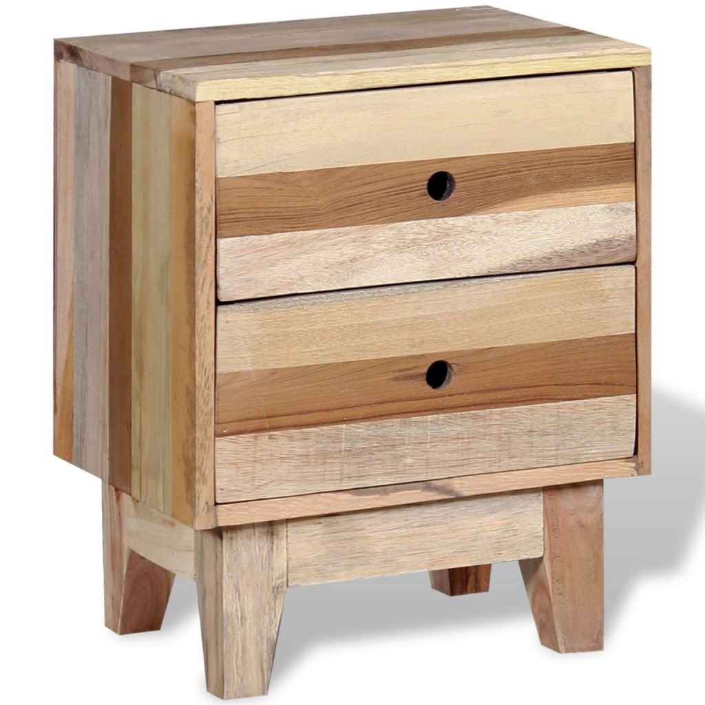 vidaXL Solid Reclaimed Wood Nightstand with 2 Drawers - Bedside Table, Living Room Side Cabinet with Storage - Perfect for Bedroom, Entryway & Home Office Furniture