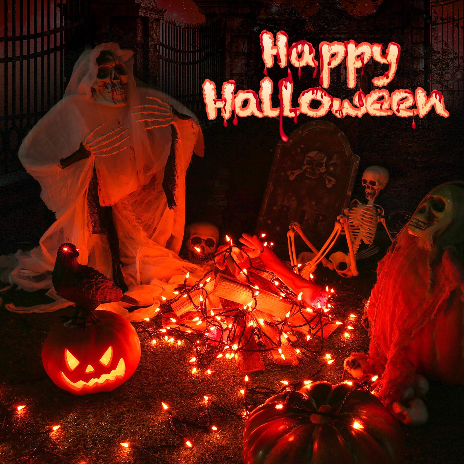 Toodour Orange Halloween String Lights - 12.5ft 50 Count UL Certified Connectable Mini Bulbs for Home, Garden, Porch & Party Decor | Perfect for Halloween Decorations, Outdoor Lighting & Holiday Festive Atmosphere