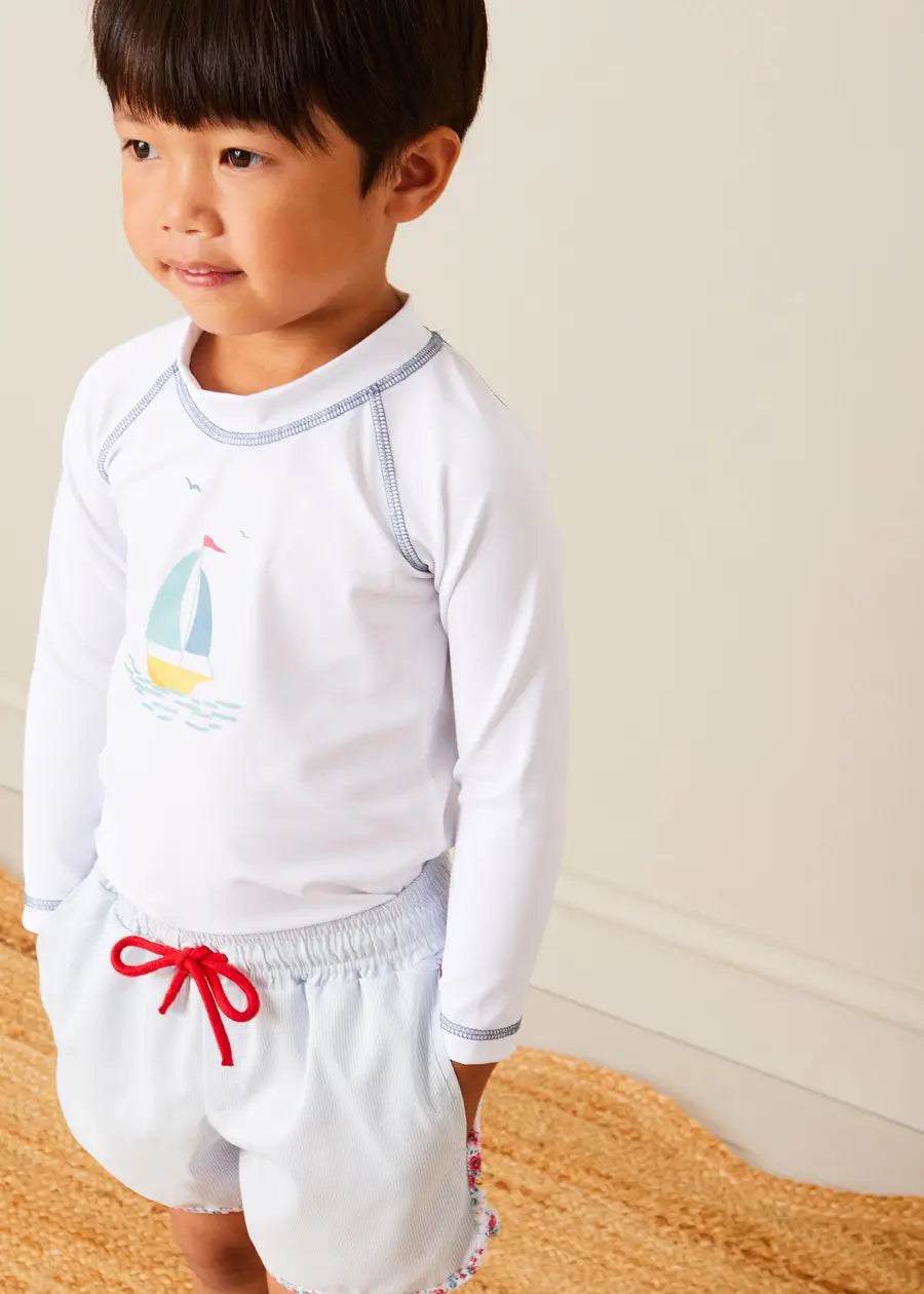 Blue Striped Contrast Trim Swim Shorts for Boys (2-10 Years) - Perfect for Beach, Pool & Summer Water Activities