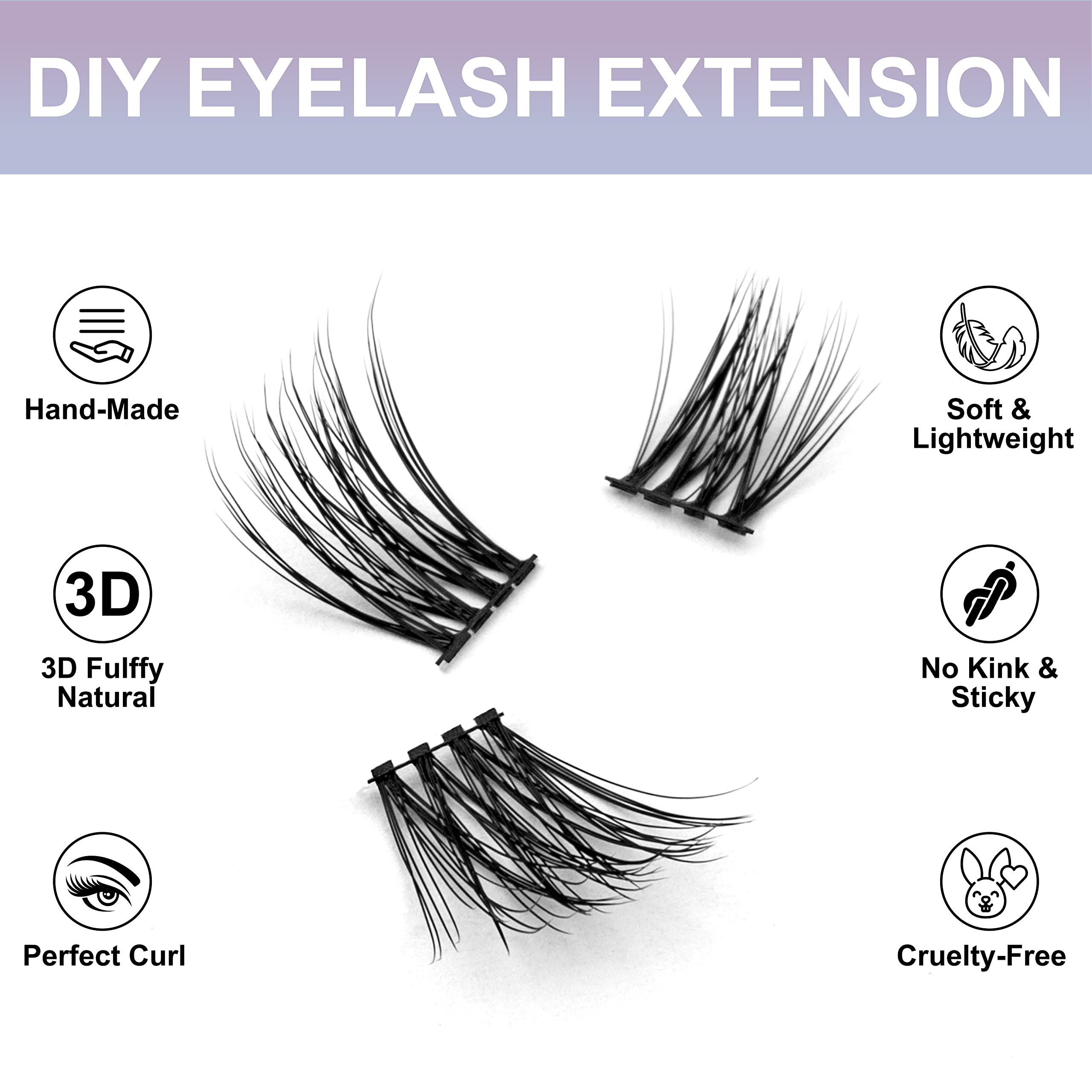 KOUSEI DIY Individual False Eyelash Extensions - 48 Clusters 3D Curl Lashes, Cat Eye Fake Eyelashes for Natural Look (10-16mm, 48pcs) | Soft Wispy Lashes for Daily Wear, Parties & Special Occasions