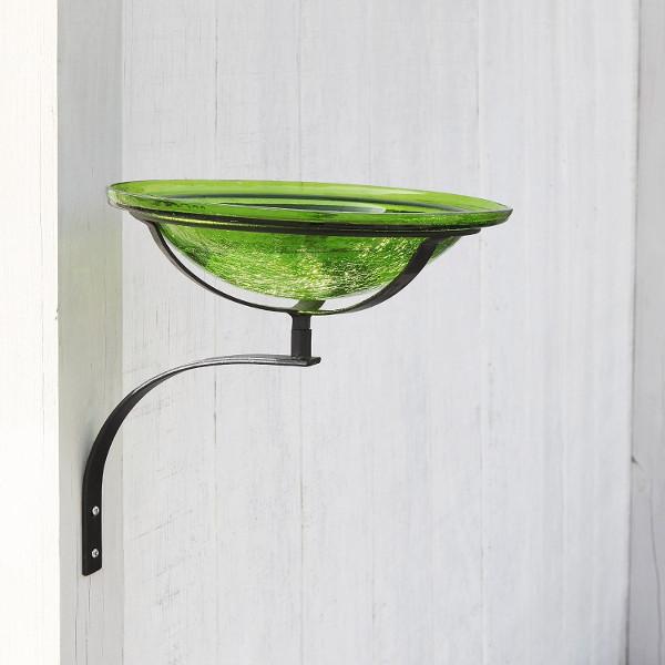 Fern Green Crackle Glass Birdbath Bowl for Garden Decor - Handmade Outdoor Bird Feeder with Crackled Texture, Perfect for Attracting Birds to Your Backyard or Patio