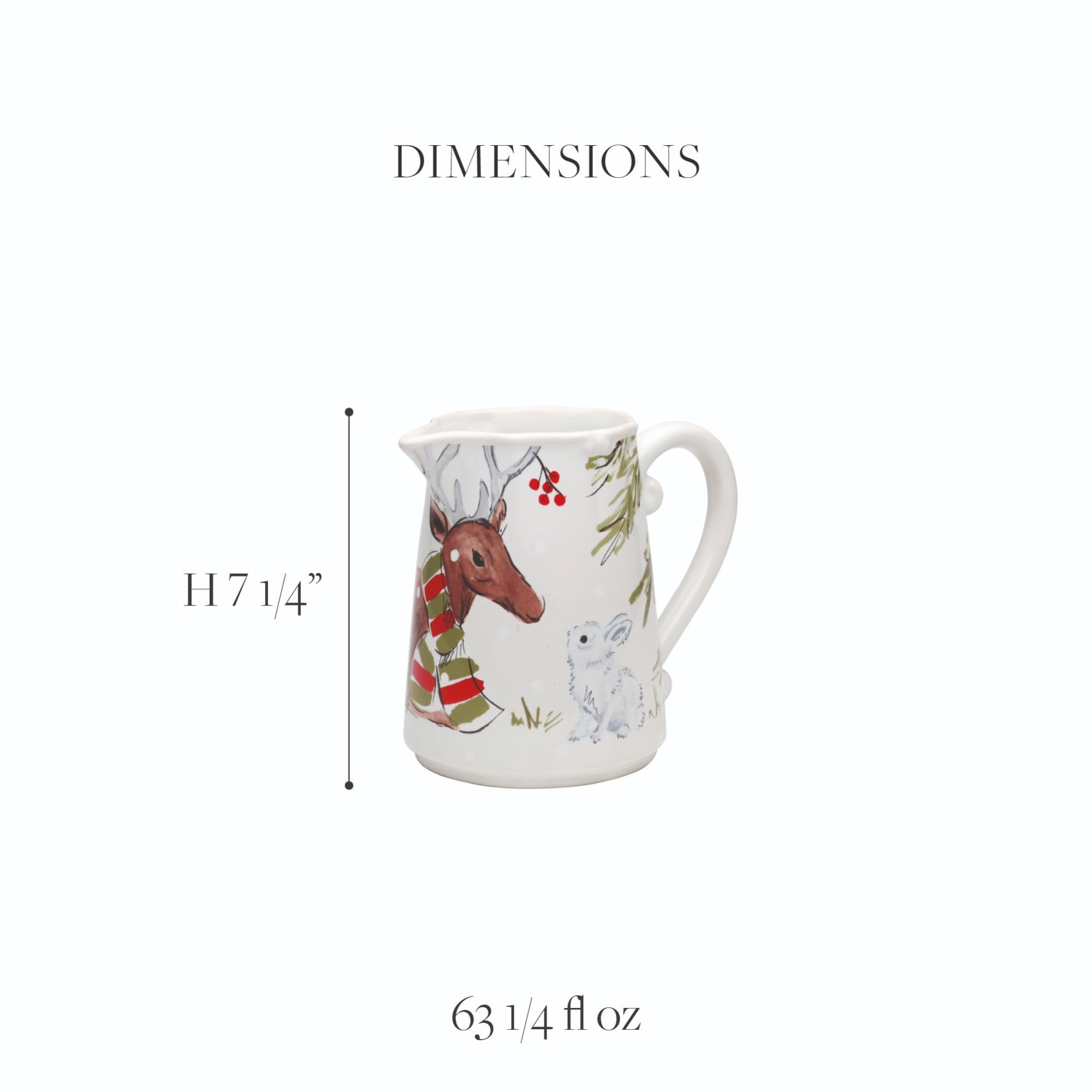 Casafina Ceramic Stoneware 63 oz. Pitcher - Deer Friends Collection, White | Microwave & Dishwasher Safe | Food Safe Glaze | Restaurant Quality Serveware for Iced Tea, Lemonade & Water | Perfect for Home, Kitchen & Outdoor Entertaining