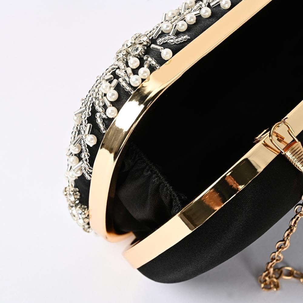 Elegant Rhinestone & Pearl Clutch Purse for Women - Wedding, Prom, Cocktail Party & Evening Events - Sparkling Formal Handbag for Special Occasions