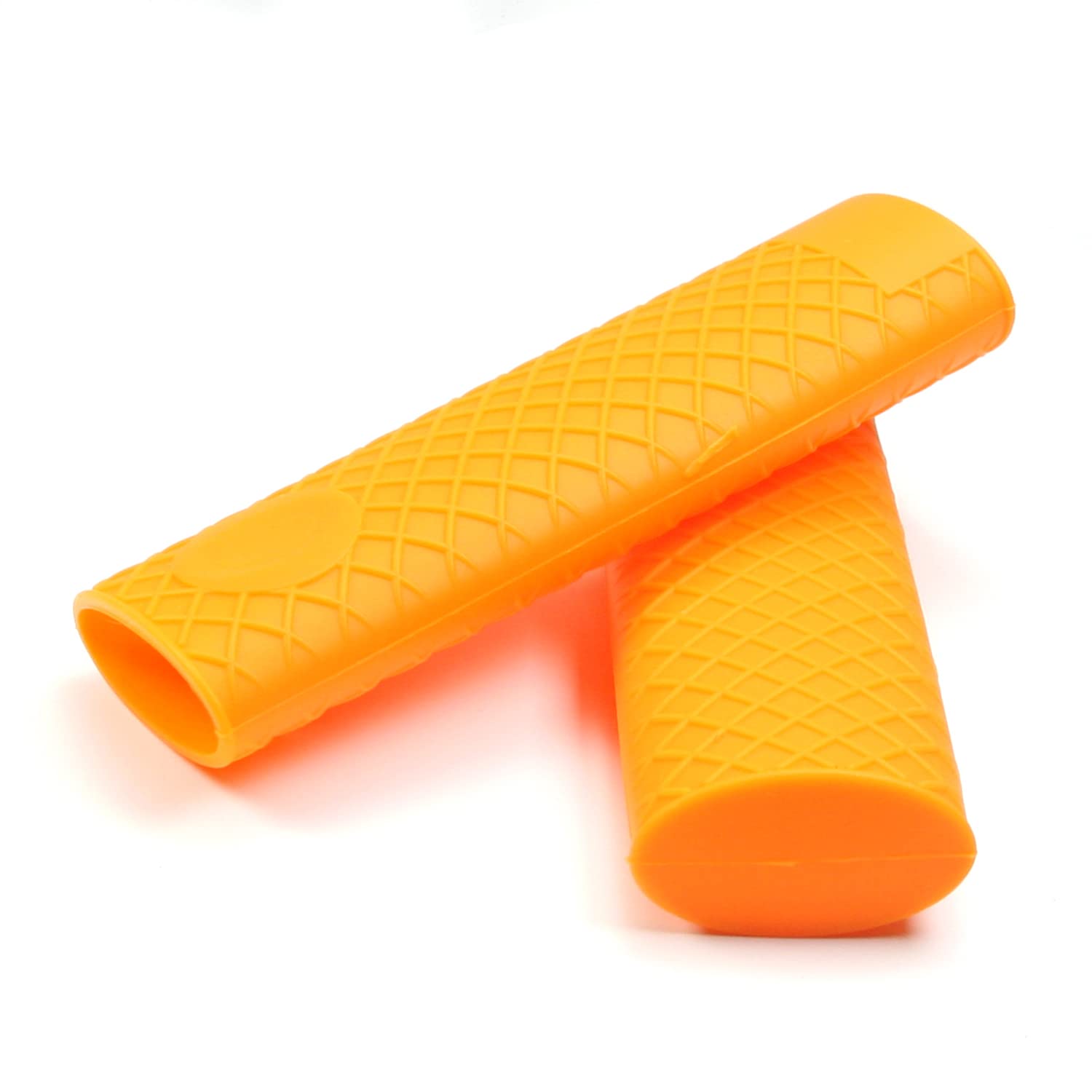 Heat Resistant Silicone Hot Handle Holder - 6.1 Inch Non-Slip Pot Handle Sleeve for Cast Iron Pots, Woks, Frying Pans & Skillets - Oven Safe Kitchen Accessories (Orange, 2-Pack) - Perfect for Cooking, Grilling & Baking