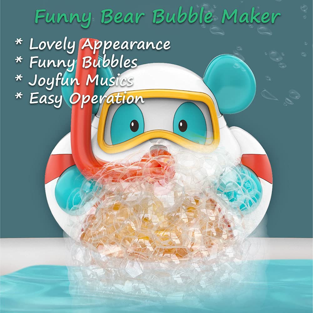 Funny Electric Bathtub Bubble Maker with Music - Cartoon Animal Bubble Blower Toy for Kids, Wall-Absorption Design with Suction Cups (Bear) - Perfect for Bath Time Fun, Toddler Sensory Play & Relaxing Bubble Baths