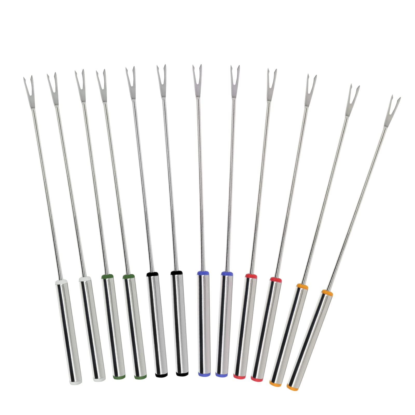 12-Piece Color-Coded Stainless Steel Fondue Forks Set with Heat-Resistant Handles - Perfect for Chocolate Fountains, Cheese Fondue, and Party Appetizers (9.7 Inches)