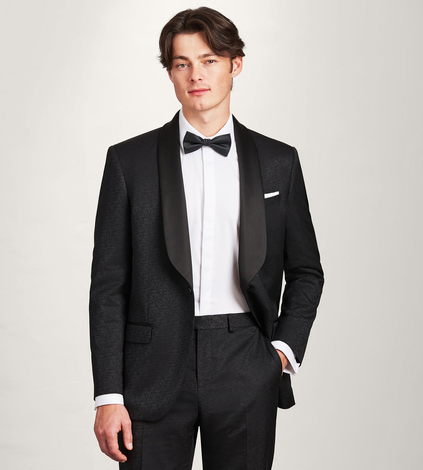 Modern Fit Black Jacquard Tuxedo Jacket for Men - Elegant Formal Wear for Weddings, Prom & Special Occasions