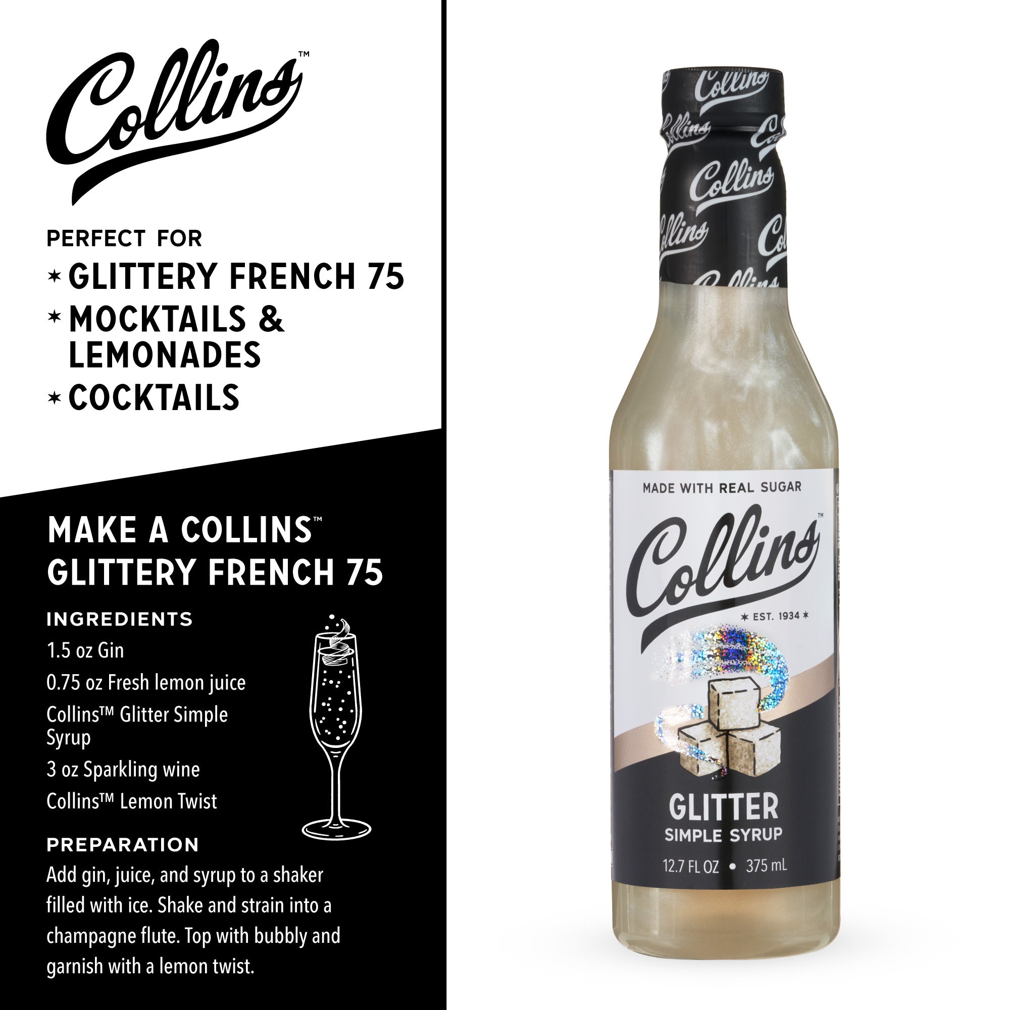 Glitter Simple Syrup - 12.7 oz Bottle for Cocktails, Coffee & Desserts | Edible Sparkle Drink Mix for Baking, Beverages & Party Decorations
