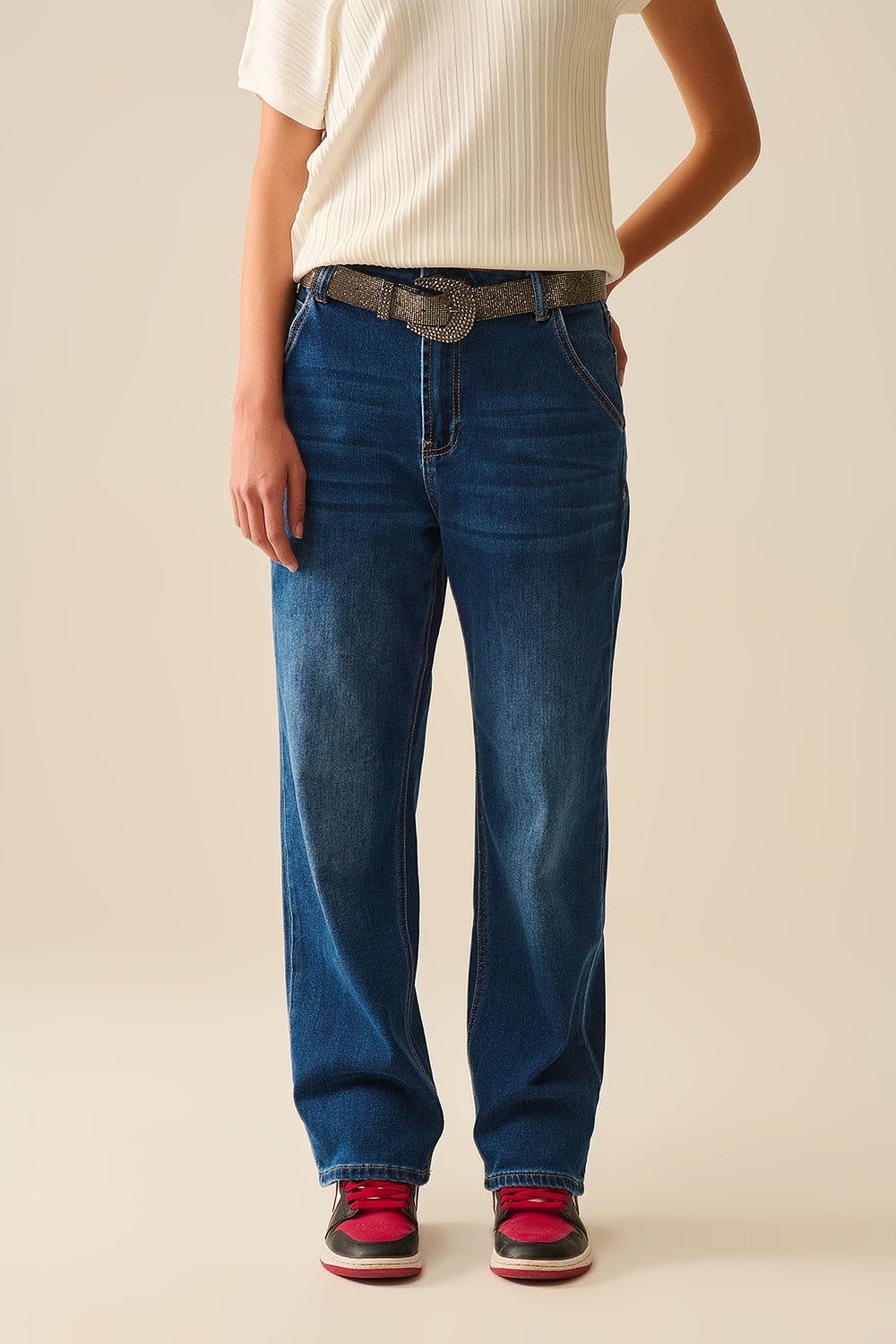 Straight Cut Medium Blue Jeans with Side Pockets - Perfect for Casual Wear, Office Outfits & Everyday Comfort
