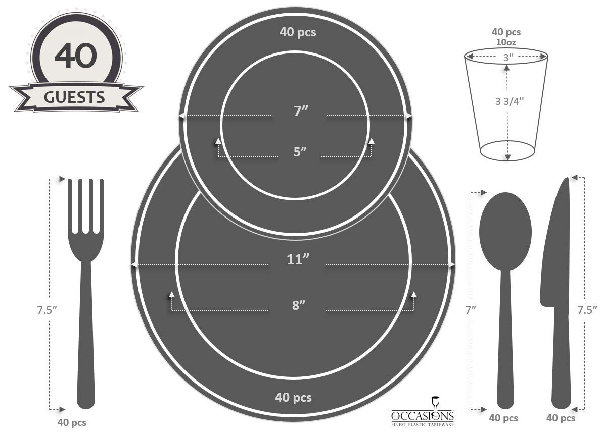 280-Piece Heavyweight Disposable Plastic Plate Set for Weddings & Parties - Includes 40 x 11