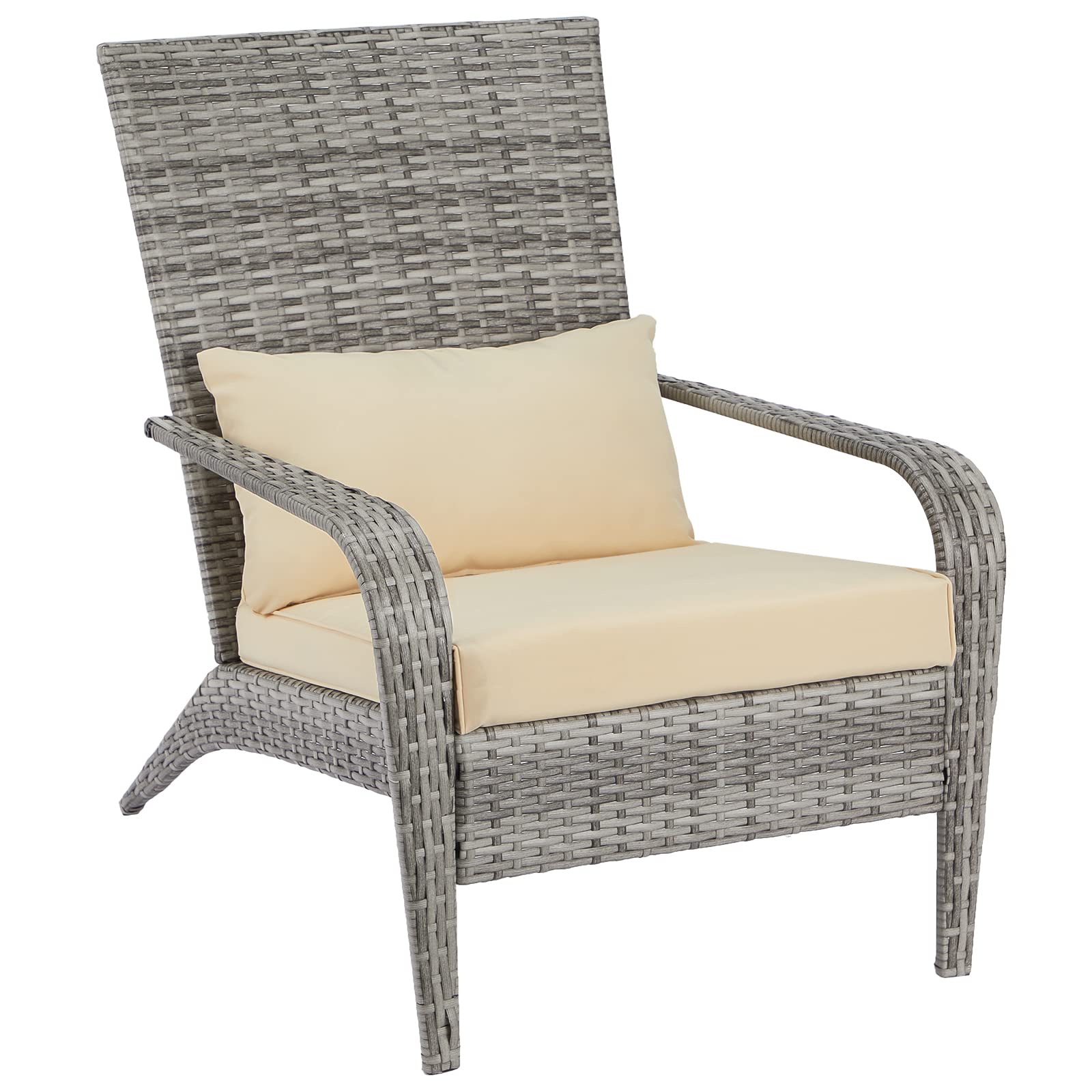 AECOJOY Outdoor Wicker Patio Chair - All-Weather High Back Adirondack Chair with Cushion & Pillow, Rattan Dining Chair for Garden, Backyard, Porch - Grey | Perfect for Relaxing, Sunbathing & Outdoor Entertaining