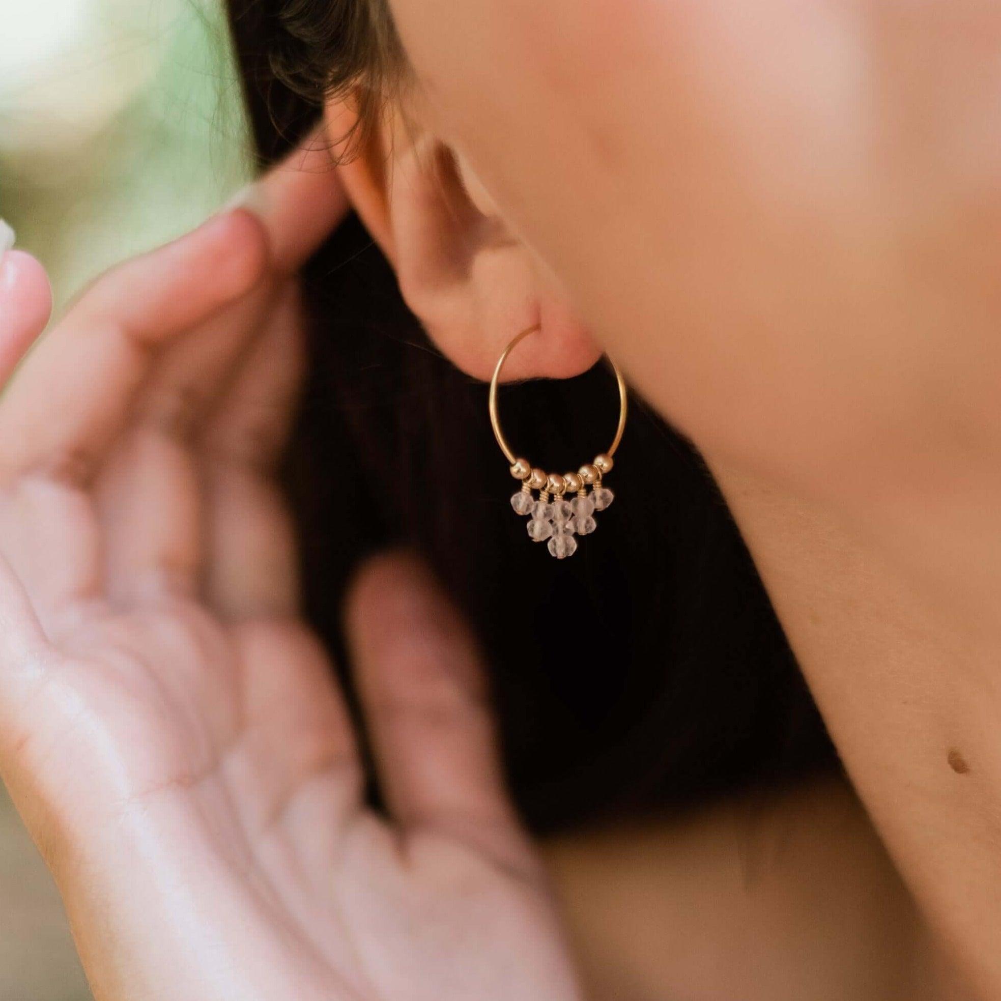Rose Quartz Statement Hoop Earrings for Women - Elegant Healing Crystal Jewelry for Everyday Wear & Special Occasions