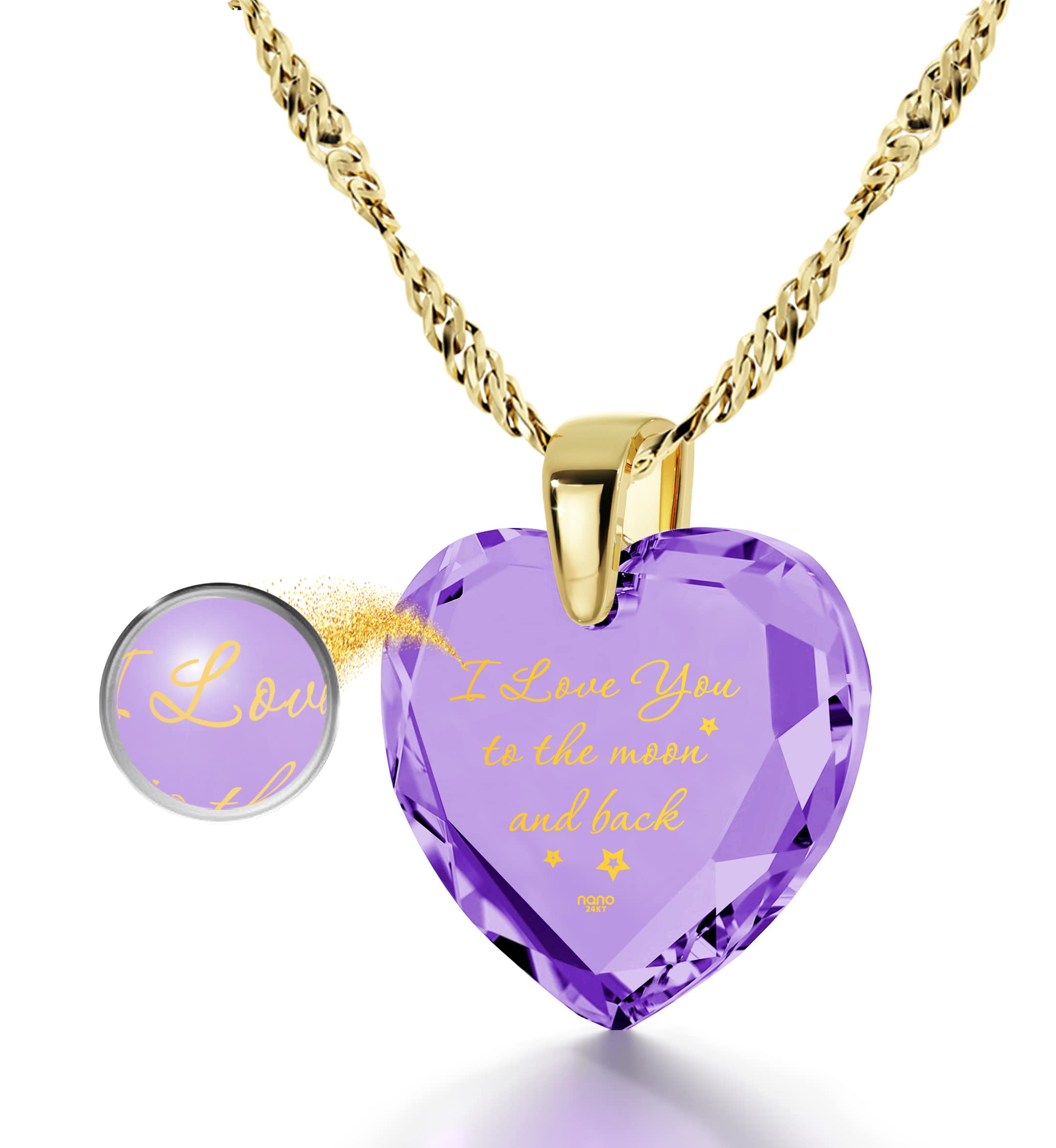 18K Gold Plated Heart Necklace - 'I Love You to The Moon and Back' Engraved Pendant with Cubic Zirconia, 18 Inch Gold Filled Chain - Perfect Birthday Gift for Her, Anniversary Present, Valentine's Day Jewelry