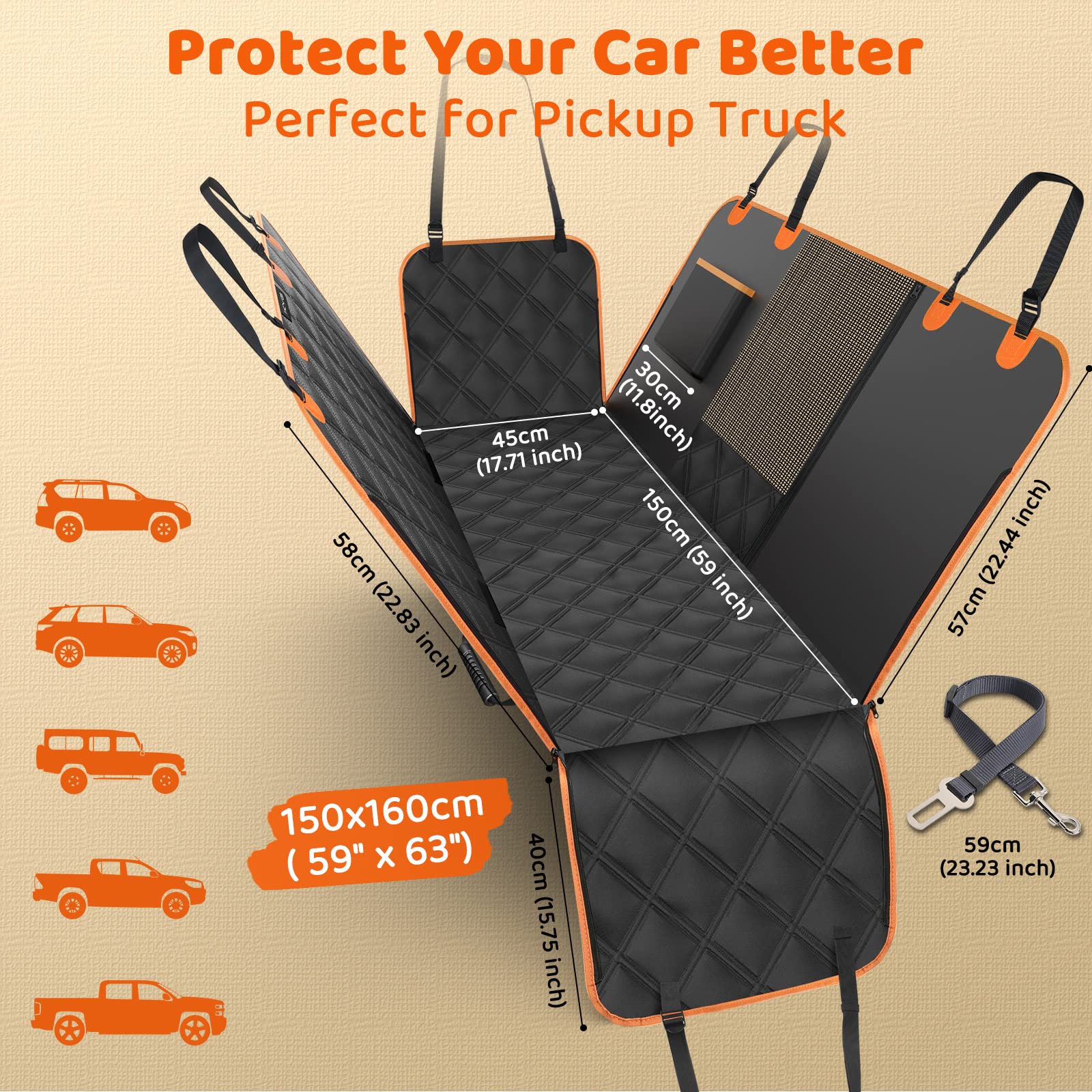 KYG X-Large Waterproof Dog Car Seat Cover with Mesh Window - Durable Nonslip Pet Hammock for SUVs & Pickup Trucks | Protects Back Seats from Scratches, Fur & Dirt | Perfect for Road Trips, Vet Visits & Outdoor Adventures