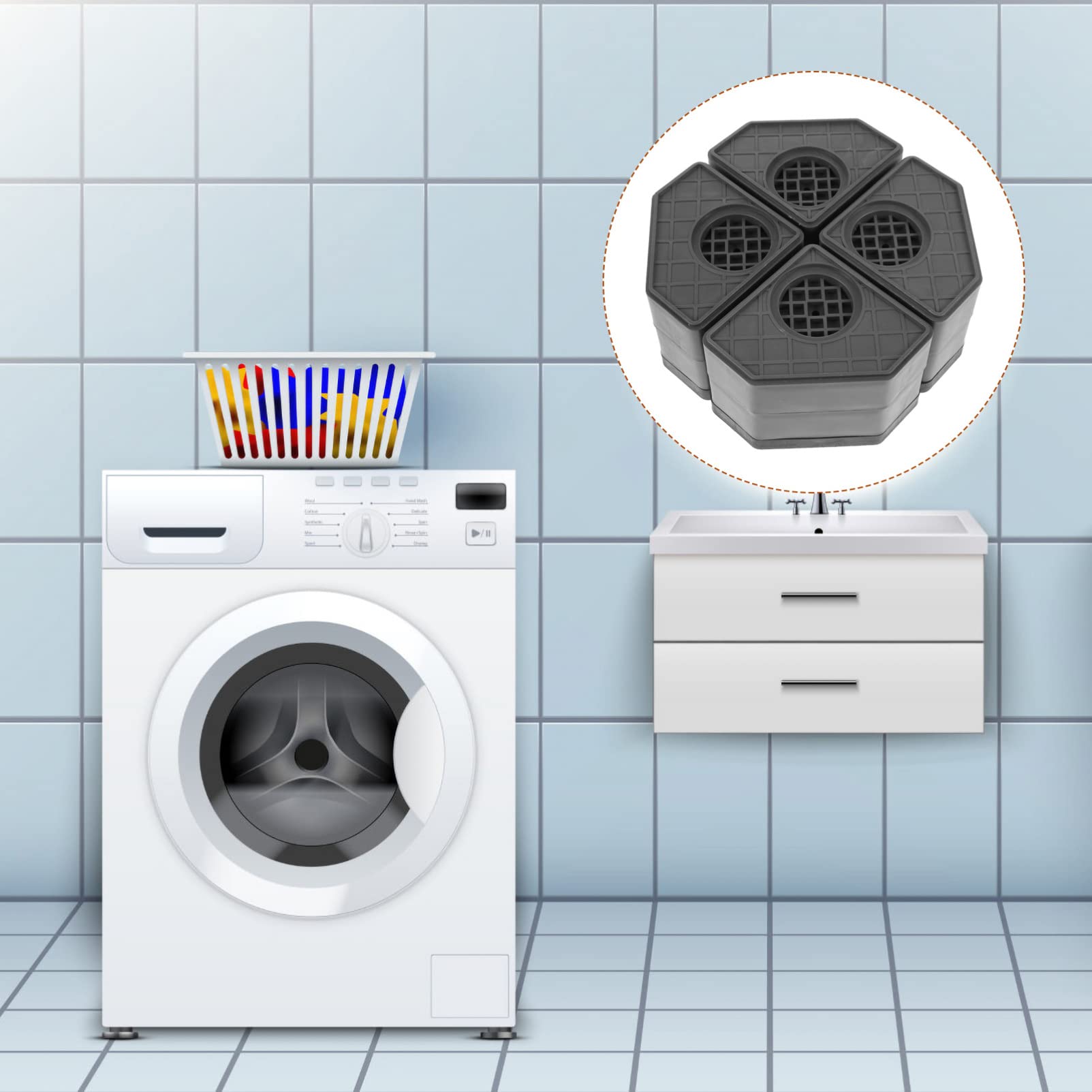 HEMOTON 4-Pack Anti-Vibration Washing Machine Pads - Shock Absorbing Leveling Feet for Washer Dryer, Non-Slip Furniture Pads for Noise Reduction & Floor Protection (Perfect for Laundry Room & Apartment Use)