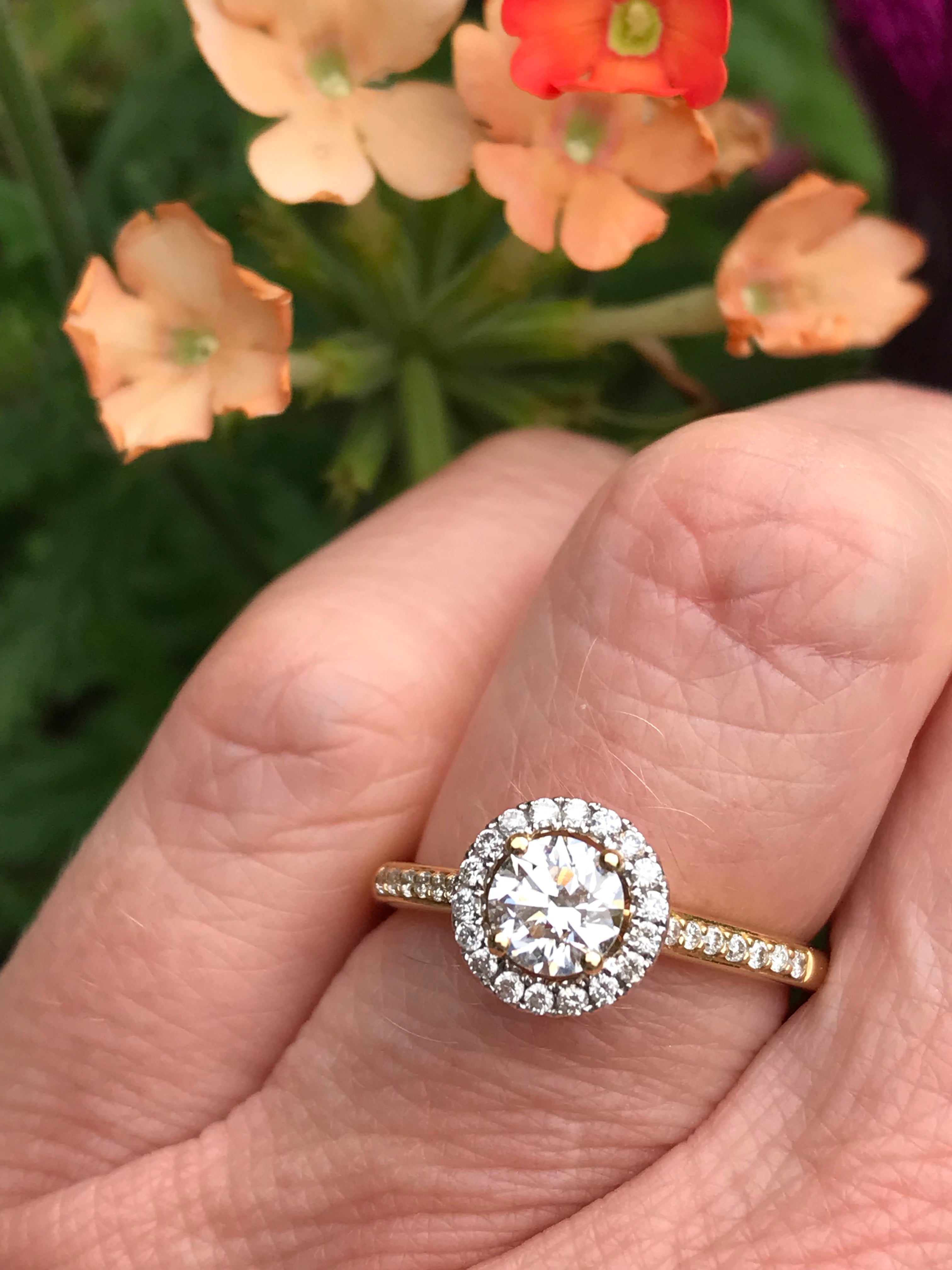 18ct Yellow Gold 0.54ct Natural Diamond Halo Engagement Ring for Women - Perfect for Proposals, Anniversaries & Special Occasions