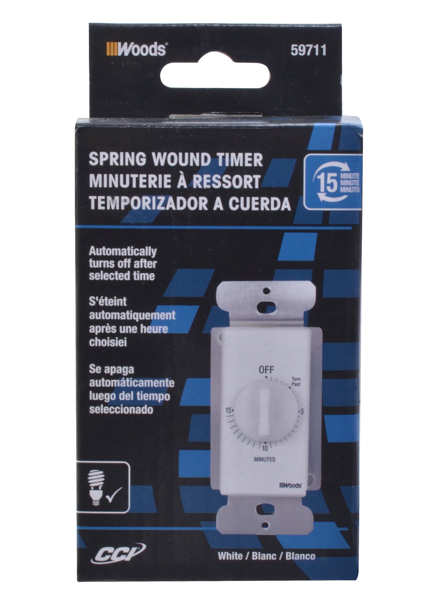 Woods 59711 15-Minute Spring Wound In-Wall Timer - White | Countdown Timer for Lights, Fans & Appliances | Perfect for Bathroom, Kitchen & Home Automation