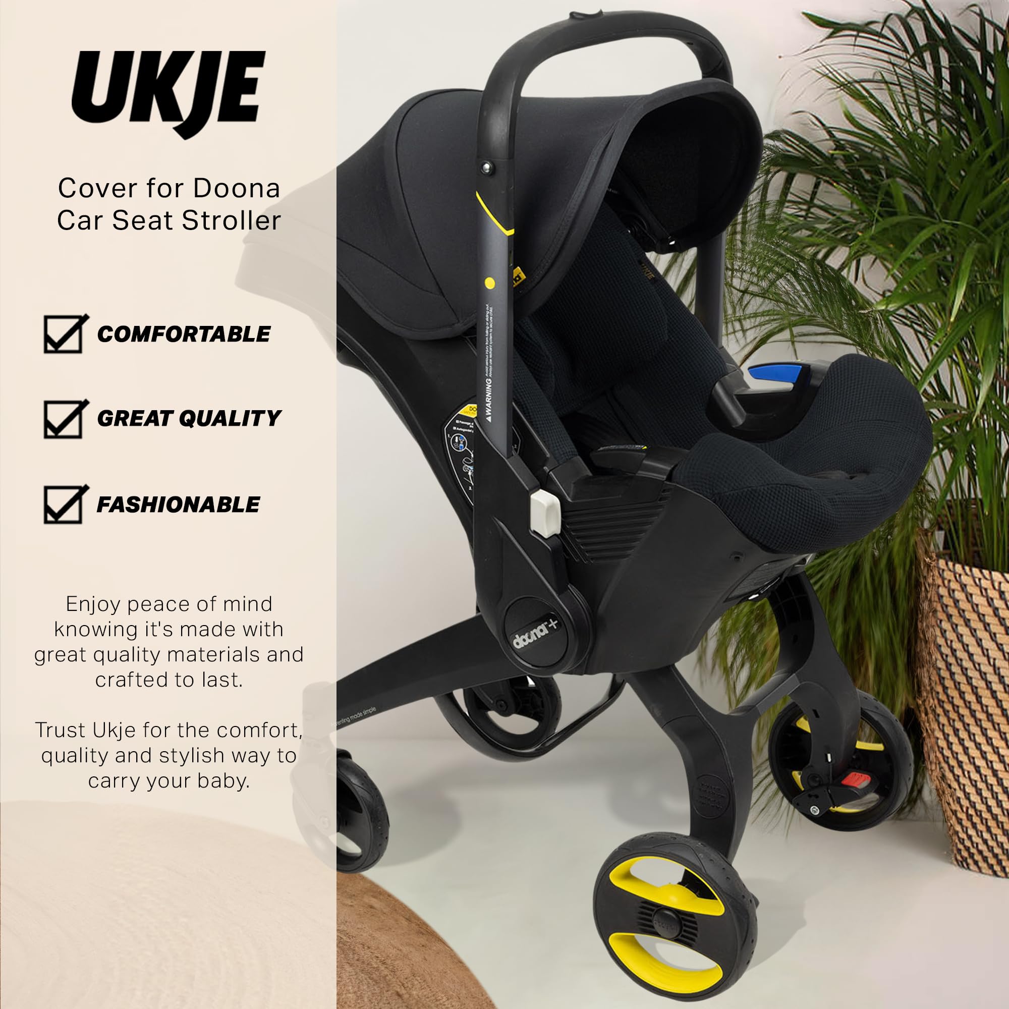 UKJE Protective Car Seat Stroller Cover for Doona - Cotton Infant Seat Liner, Easy to Clean & Install, Black Waffle Design - Perfect for Newborns, Travel, and Daily Use