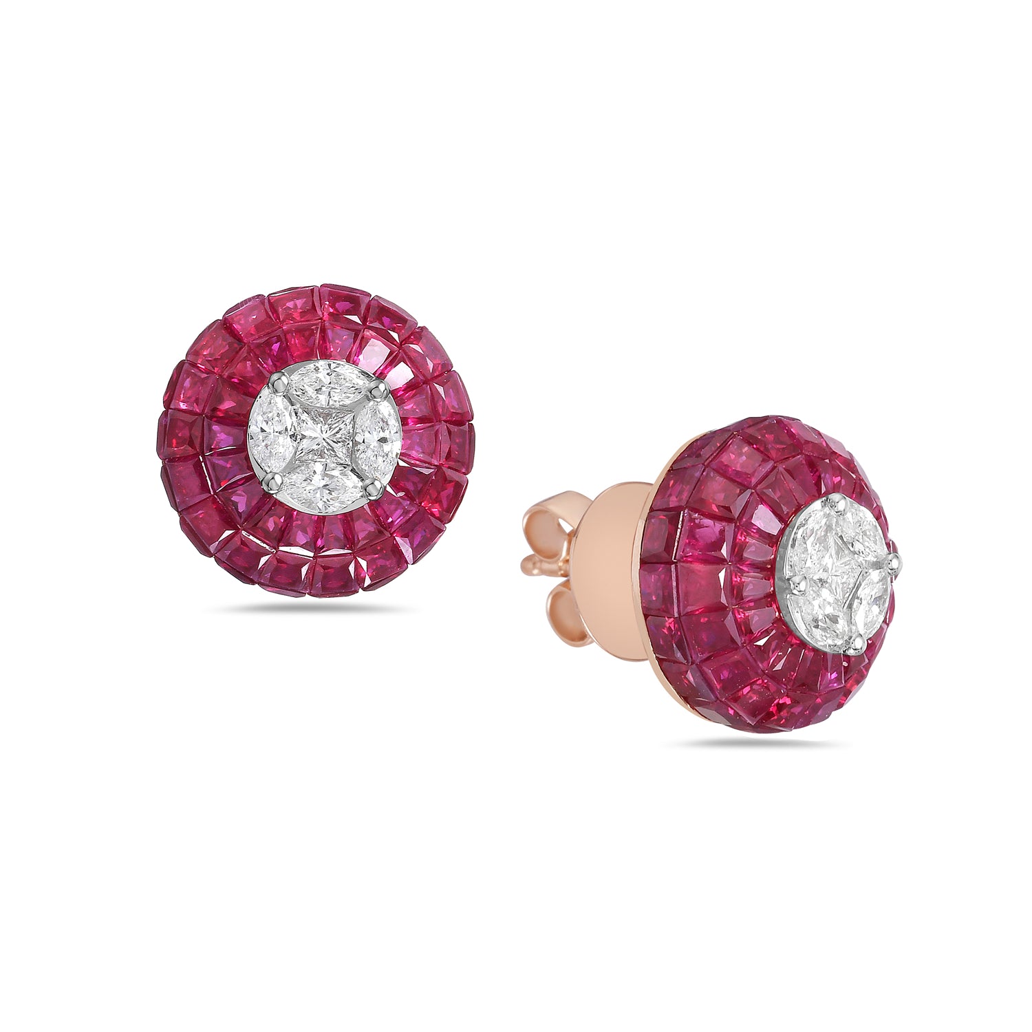 18k Rose Gold Channel Set Ruby Marquise Diamond Stud Earrings for Women | Elegant Gift for Anniversary, Valentine's Day & Special Occasions