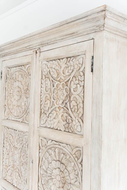Hand Carved Solid Wood Charika Armoire - Traditional Indian Wardrobe with Mirror & Storage | Perfect for Bedroom, Living Room & Guest Room Organization