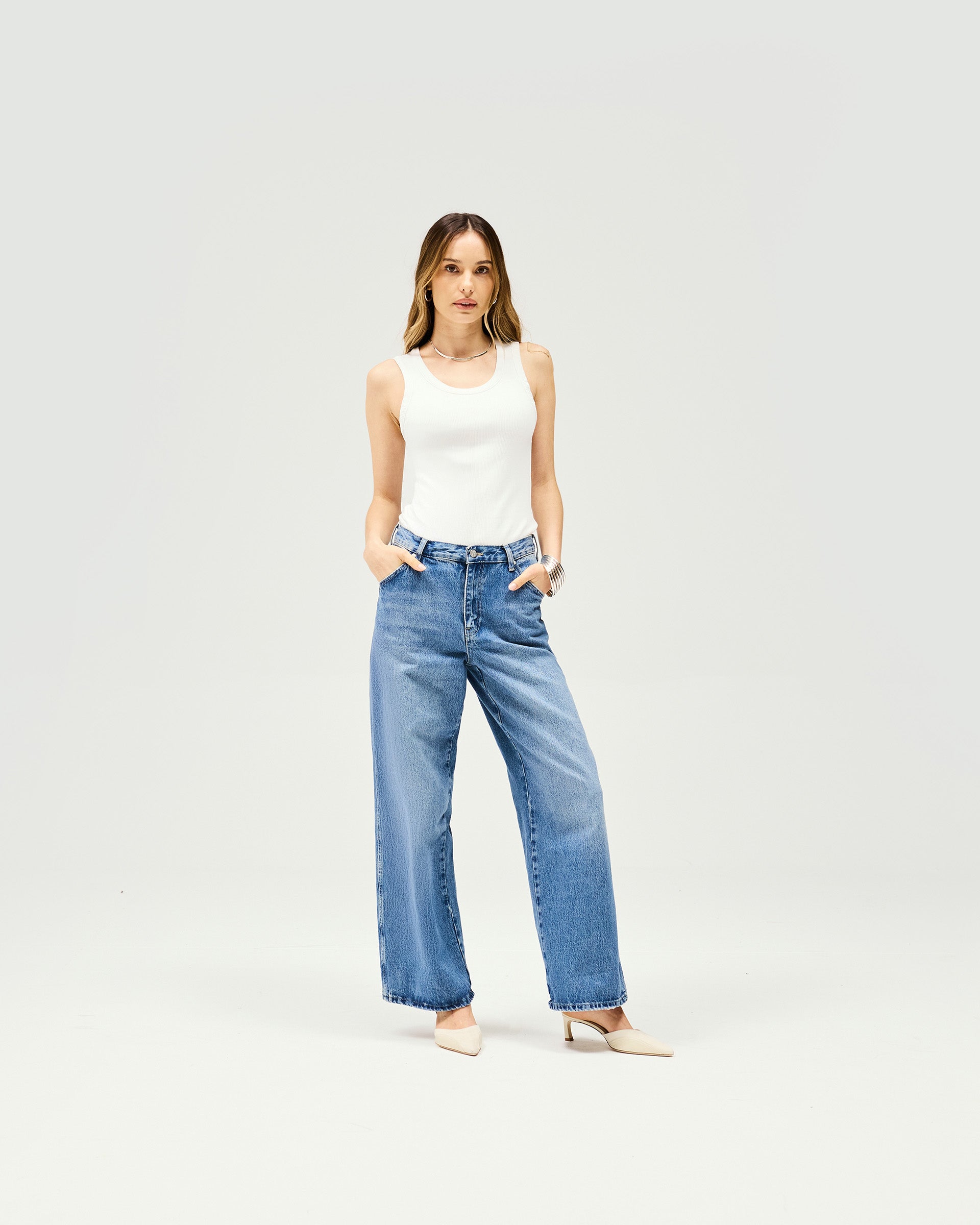 Vintage Washed Blue Skater Jeans for Women - High Waisted Stretch Denim Pants | Perfect for Casual Outfits, Streetwear & Skateboarding