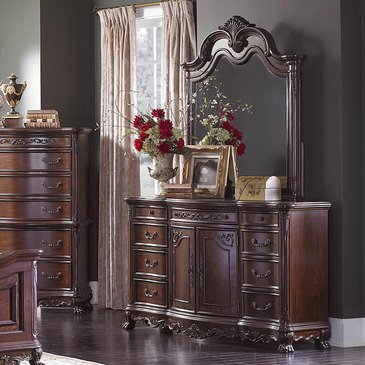 Homelegance Deryn Park Cherry Wood Arched Wall Mirror - Elegant Home Decor for Living Room, Bedroom, or Entryway