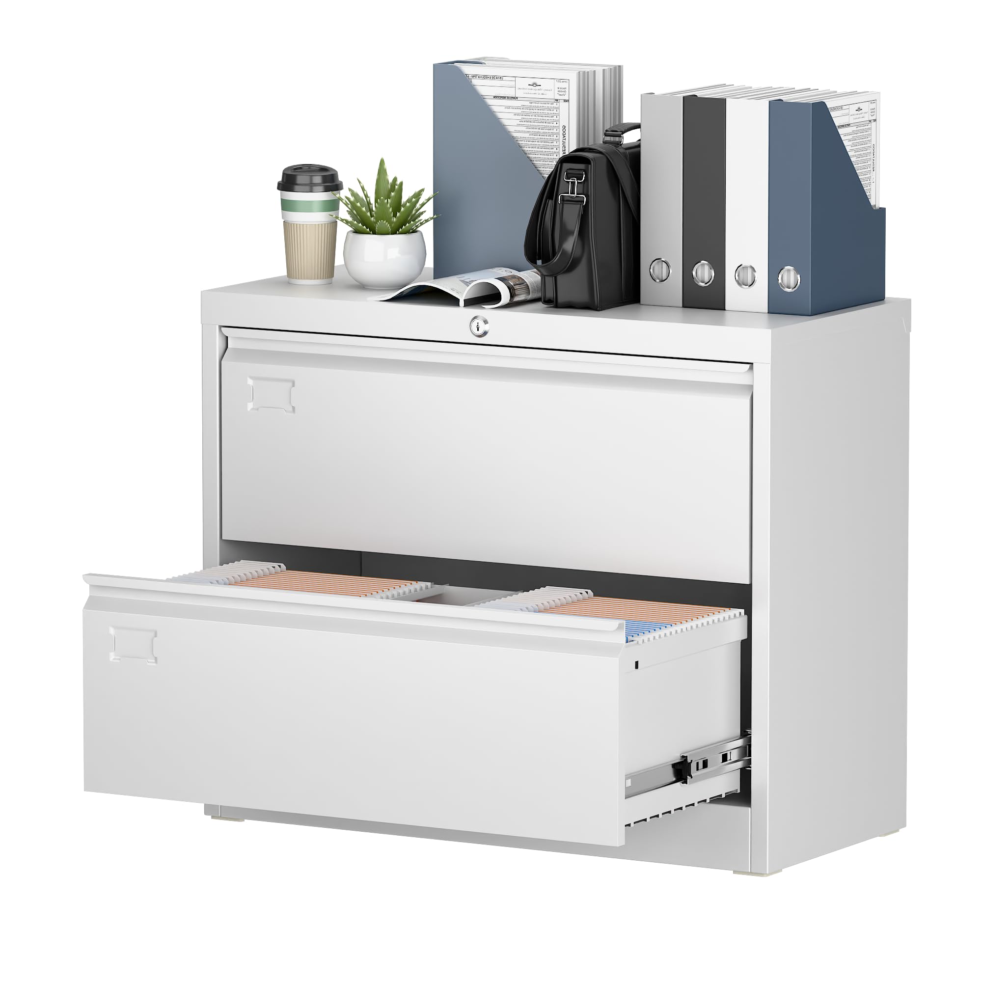 Aobabo 2-Drawer Lateral File Cabinet - Lockable Metal Filing Cabinet for Letter/Legal/F4/A4 Size Documents - Perfect for Home Office, School & Workspace Organization - White (Assembly Required)