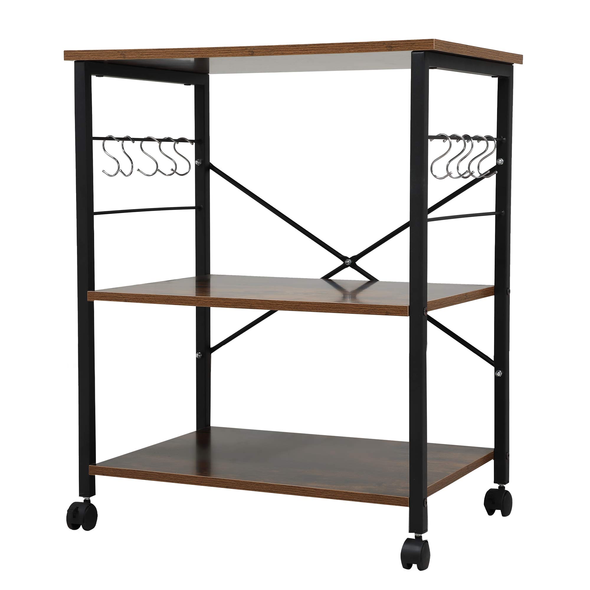 **Goujxcy Mobile Kitchen Island Cart with Storage - Rolling Kitchen Cart with Lockable Wheels, Adjustable Shelves, Drawers & Cabinets - Perfect for Small Kitchens, Dining Rooms & Food Prep (Dark Brown)**