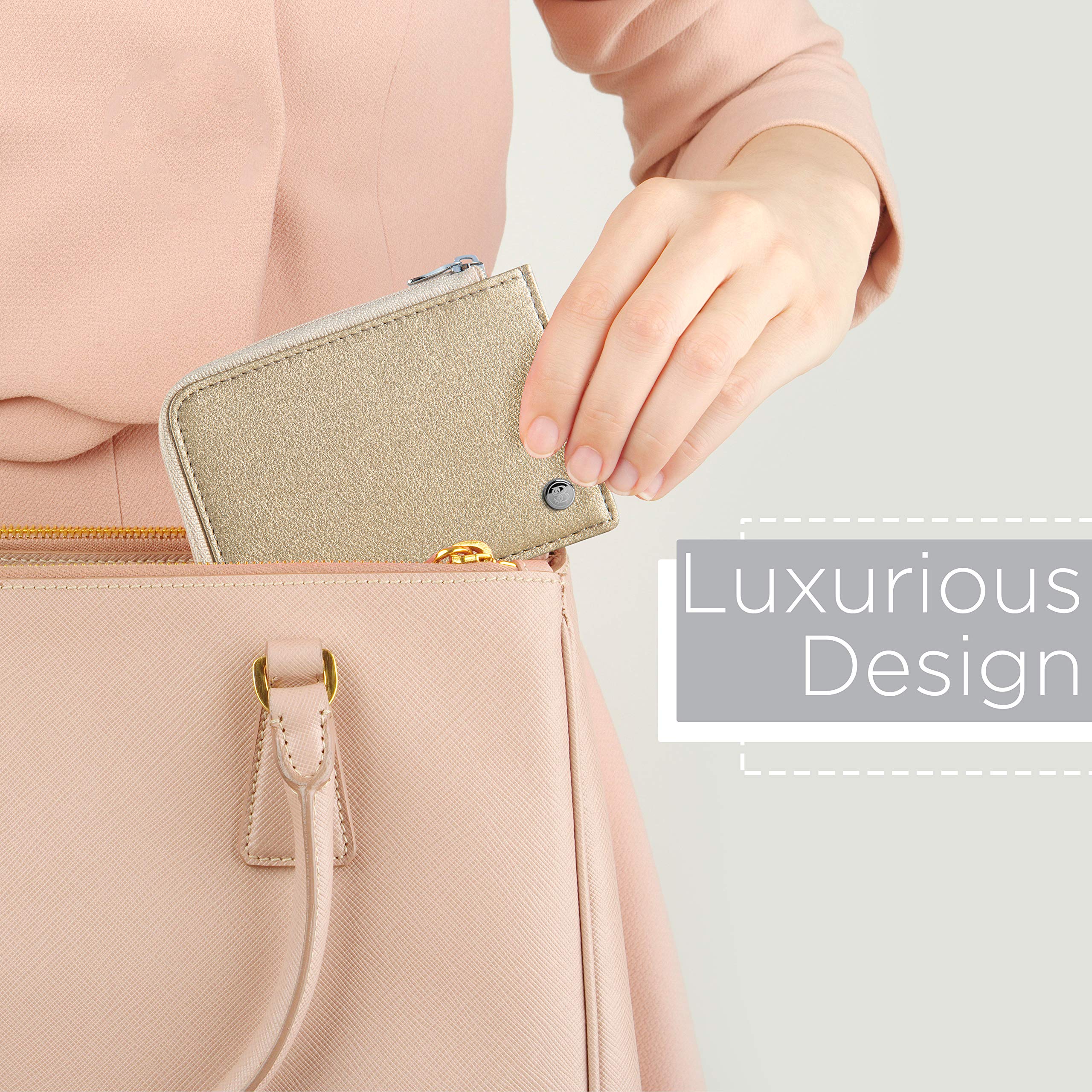 SERMAN BRANDS RFID Blocking Leather Wallet for Women - Compact Small Zipper Pocket Purse with Credit Card Holder | Luxury Minimalist Design for Everyday Use, Travel & Shopping