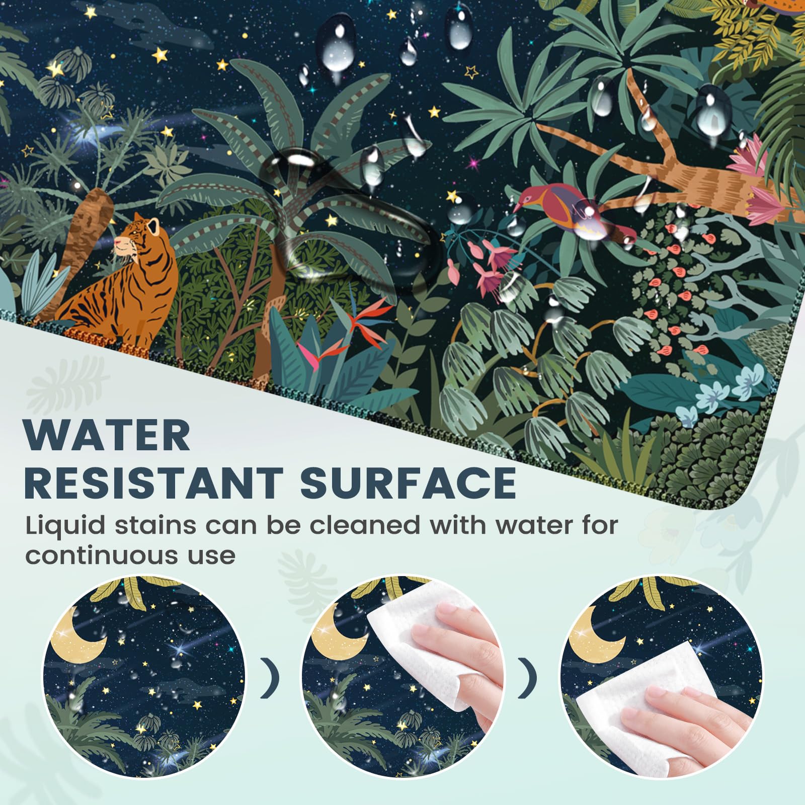 iCasso Midnight Jungle XXL Mouse Pad - Non-Slip Desk Mat with Stitched Edges for Computer, Keyboard & Gaming - Perfect for Office, Home & Gaming Setup (Night Jungle Design)