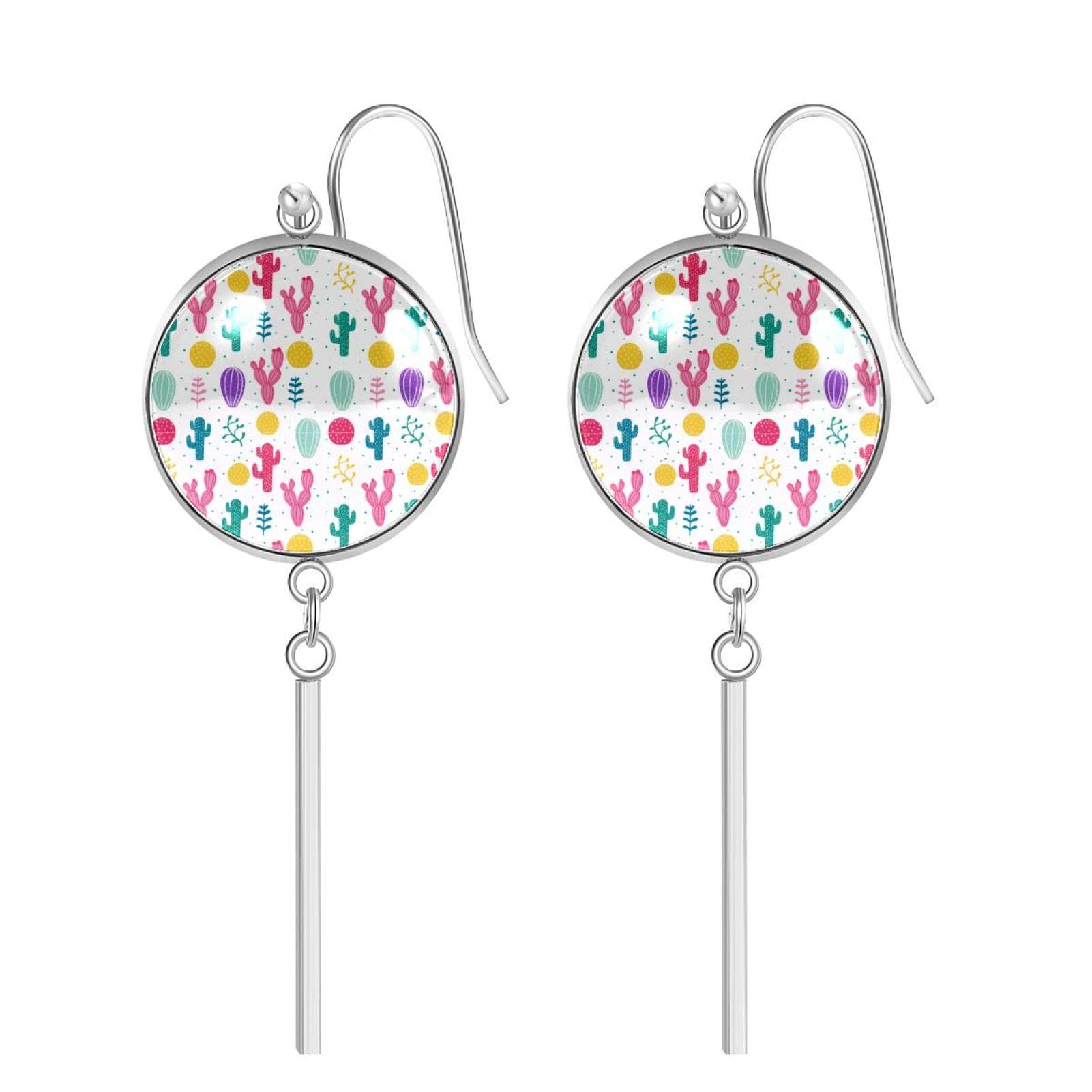 Crystal Glass Drop Dangle Earrings for Women - Lightweight Round Stick Jewelry with Pink, Blue, Coral & Green Shell Design | Perfect Gift for Girls, Beach Parties & Summer Outfits