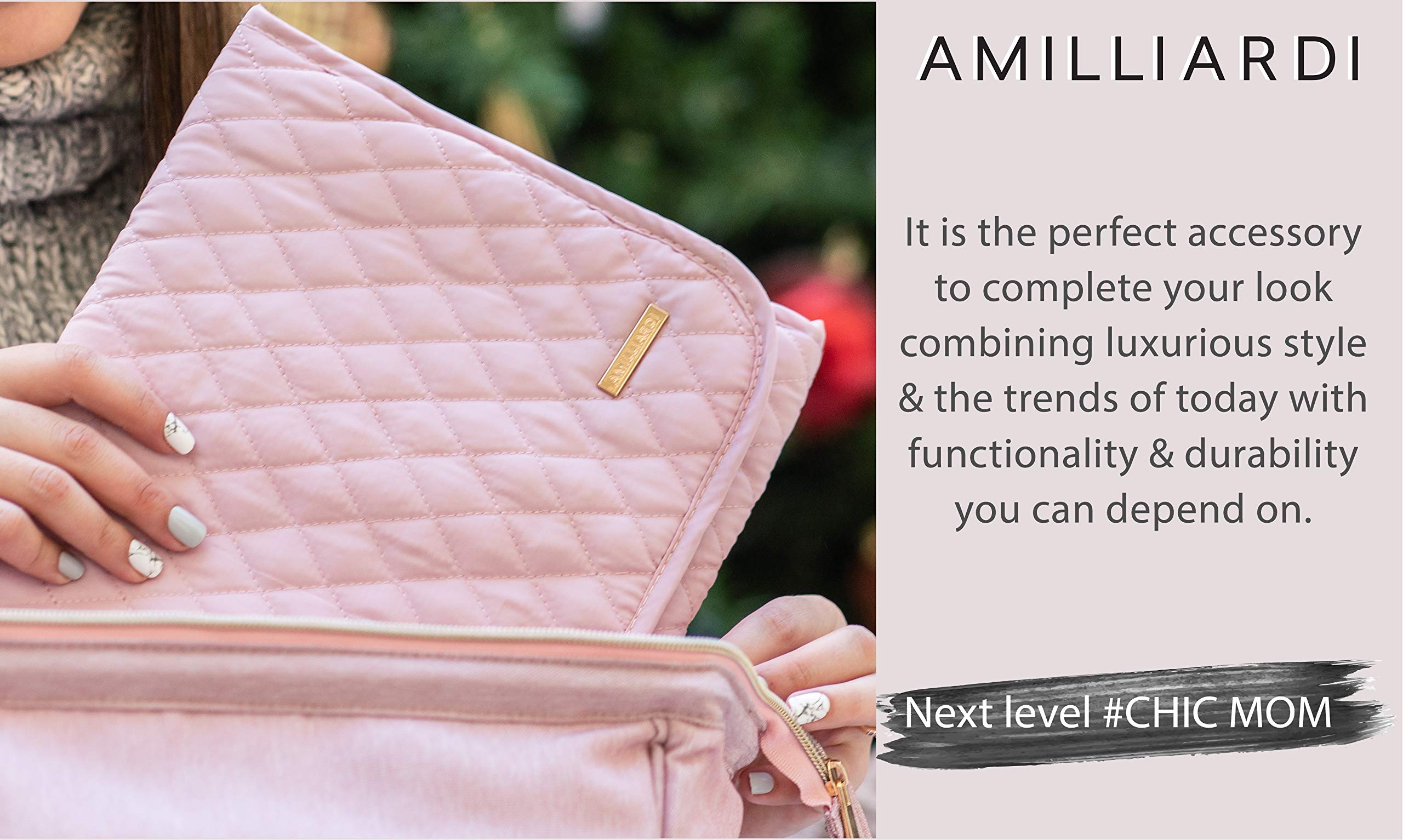 AMILLIARDI Portable Diaper Changing Pad - Waterproof Travel Changing Mat for Baby, Infant & Newborn - Compact, Stylish & Chic (Blush/Light Pink) - Perfect for On-the-Go Parents, Airplane Travel & Nursery Use