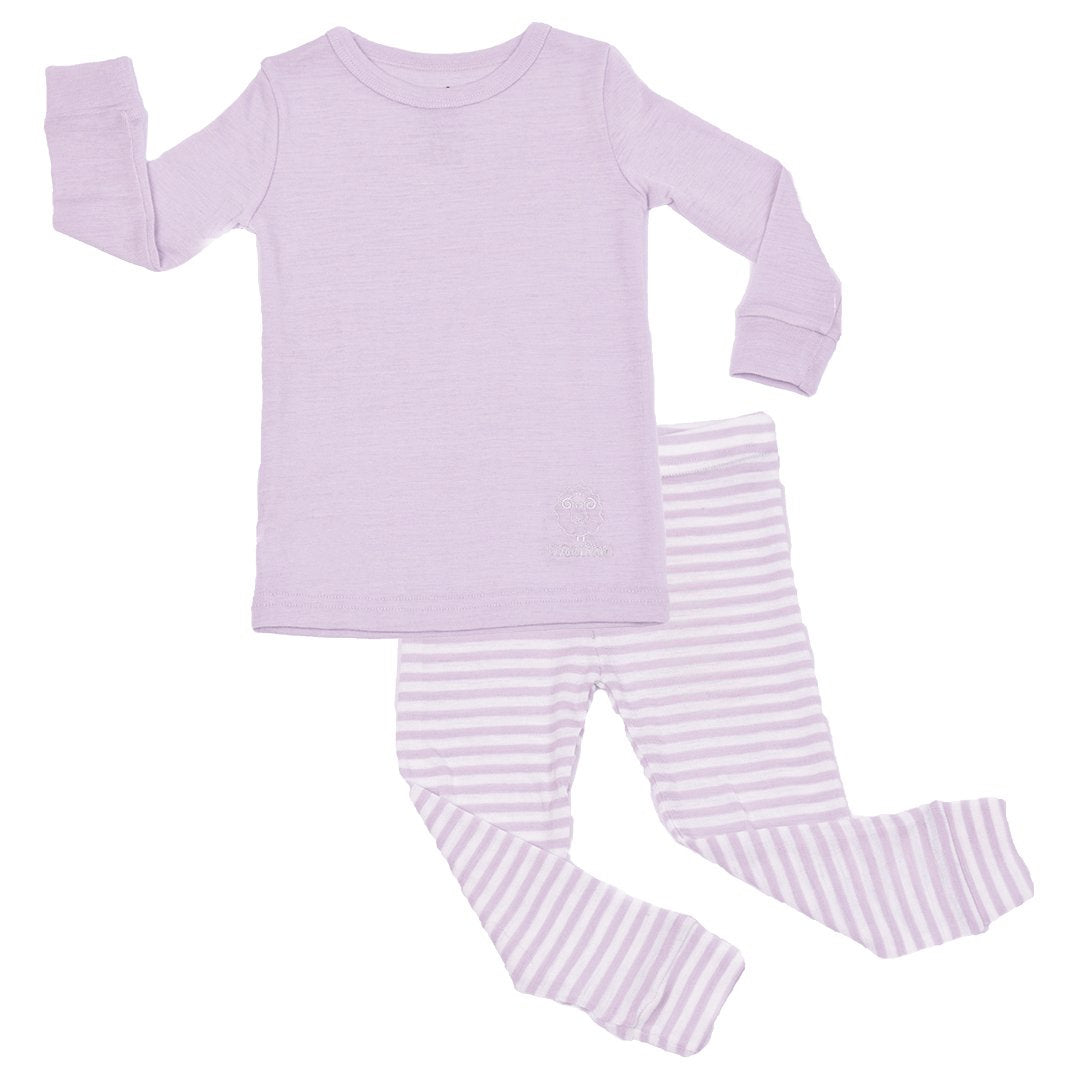 Premium Merino Wool Long Sleeve Pajamas for Women - Soft & Warm Sleepwear for Winter Nights - Cozy Loungewear for Home & Travel (Lilac)