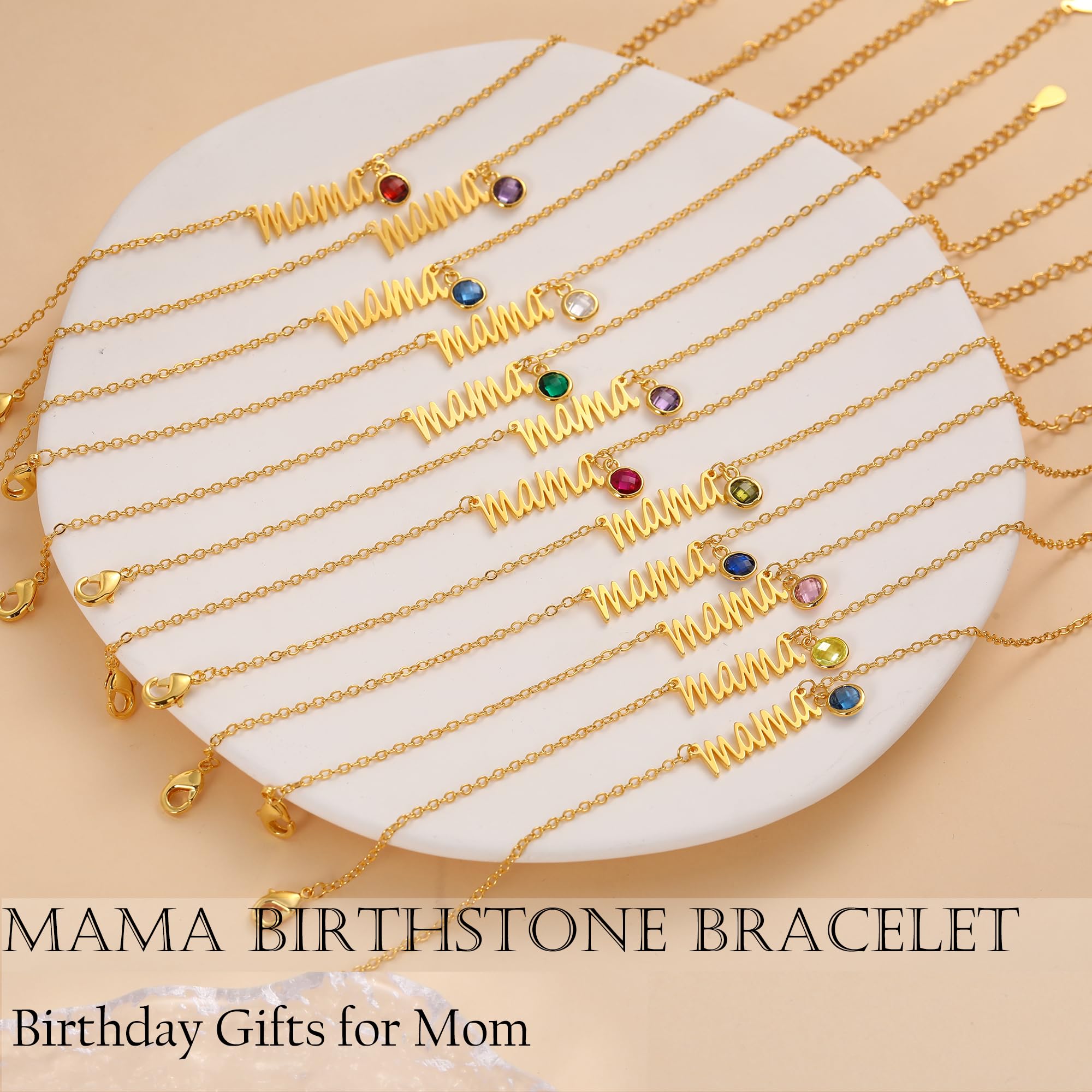 JSJOY Gold Mama Bracelet with Birthstone - Dainty Emerald Jewelry for Women, Perfect Birthday Gifts for Mom, Grandma, Daughter, Wife - Ideal for Everyday Wear & Special Occasions
