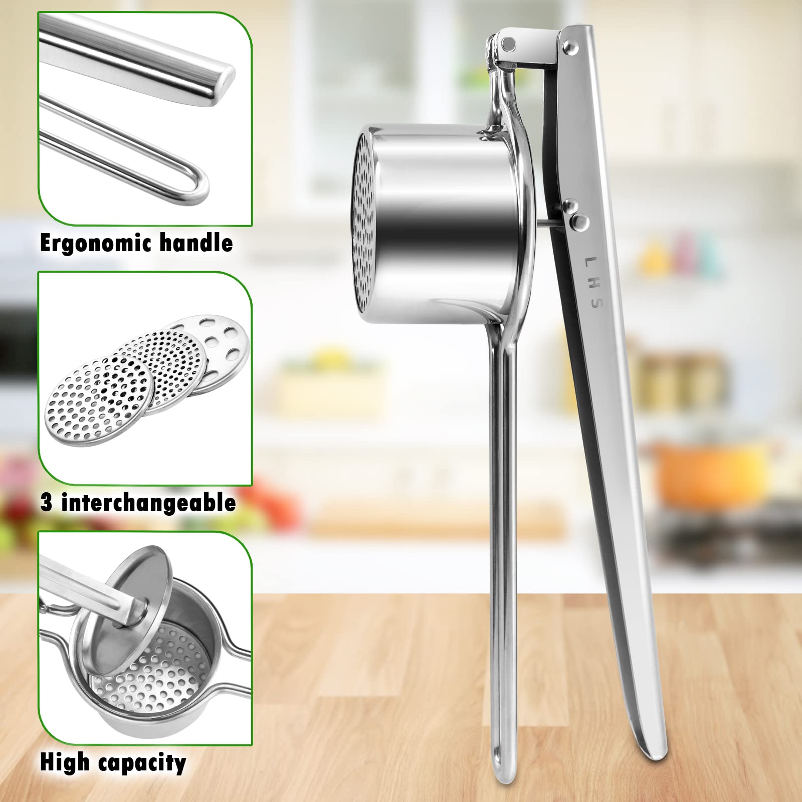 Premium Stainless Steel Potato Ricer & Masher - Heavy Duty Manual Kitchen Tool for Smooth Mashed Potatoes, Purees, Gnocchi & Fruit Juicing - Ideal for Home Cooking, Meal Prep & Professional Kitchens