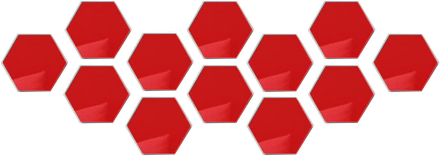 12Pcs Hexagon Acrylic Mirror Wall Stickers - 3D Self-Adhesive Gold Circle Mirrors for Home Decor, DIY Apartment & Living Room Aesthetic Decoration (Red, 12Pcs) - Perfect for Bedroom, Bathroom & Nursery Wall Art