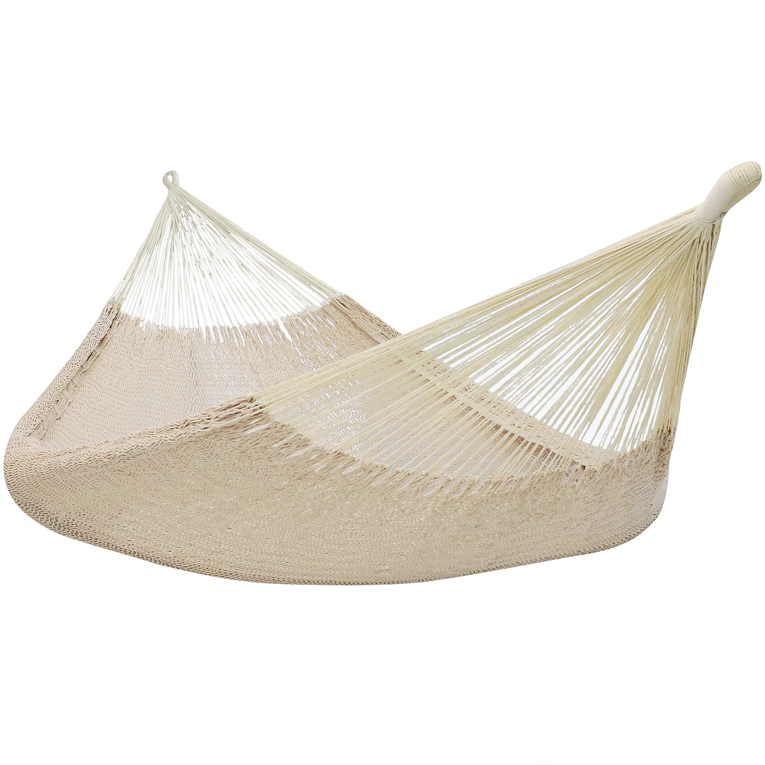 XXL Heavy-Duty Mayan Double Hammock for Outdoor Use - 625 lb Capacity Handwoven Cotton Rope Hammock - Natural Color - Perfect for Backyard, Camping & Beach Relaxation