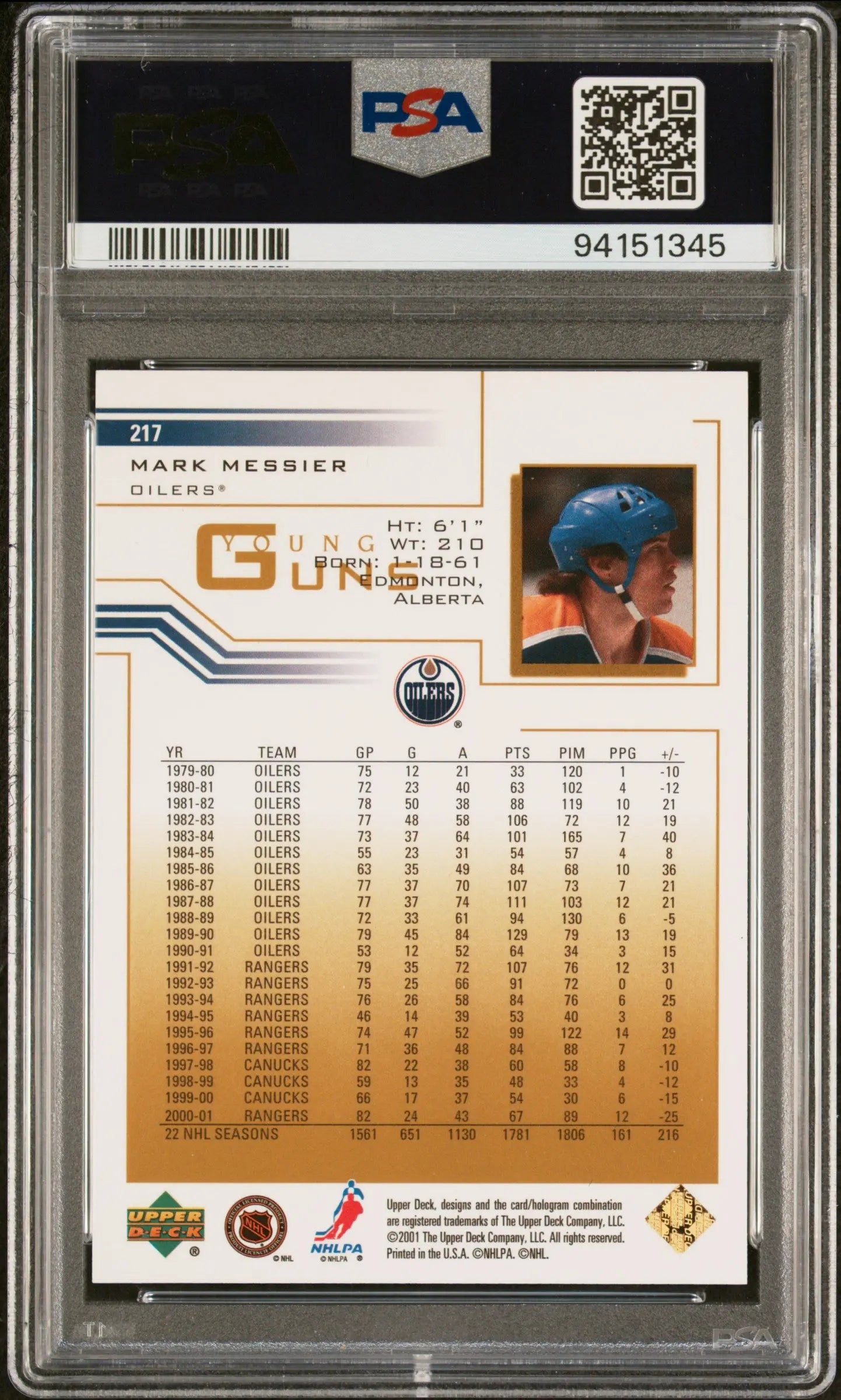2001 Upper Deck Hockey Mark Messier UD Exclusives Flashbacks PSA 9 /50 - Rare Collectible Hockey Card for Fans & Investors - Perfect for Sports Memorabilia Collections & Display Cases