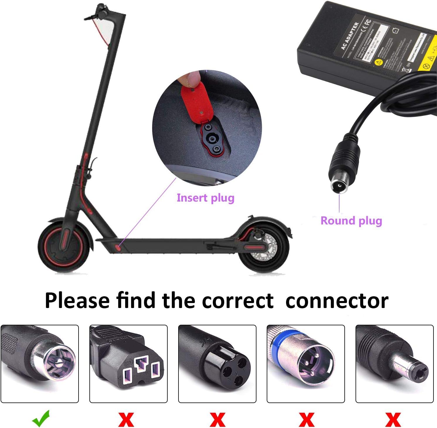 Segway Ninebot ES1 ES2 ES4 Replacement 42V 2A Power Charger Adapter - Compatible with Xiaomi M365, Spin, Skip, Bird, Lime Scooters - Fast Charging for 36V Li-ion Batteries - Perfect for Commuting & Urban Travel
