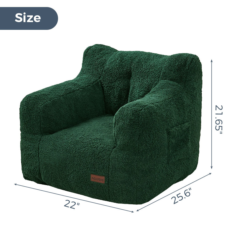 MAXYOYO Kids Sherpa Bean Bag Chair - Soft Teddy Bear Lazy Sofa for Boys & Girls, Green - Cozy Reading Nook & Playroom Seating for Children's Bedroom