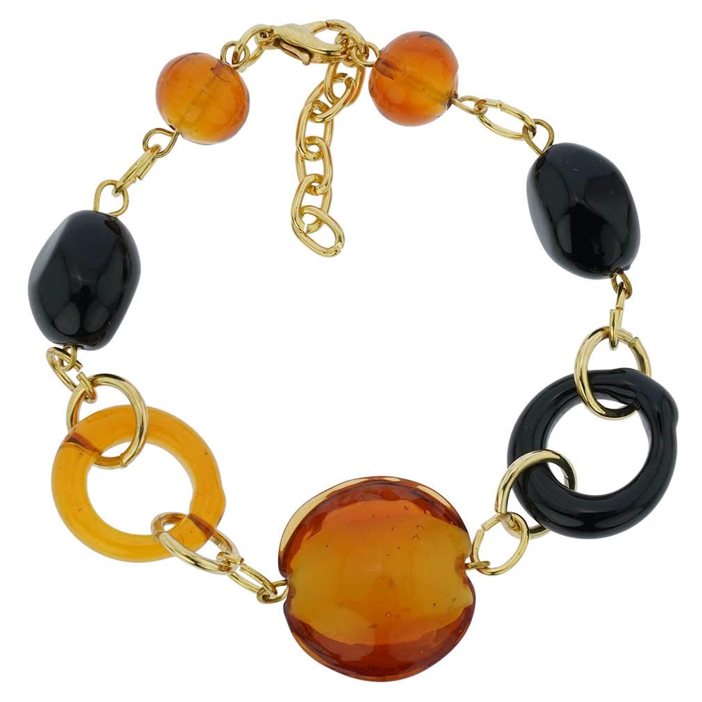 Venetian Murano Glass Bracelet - Golden Brown & Black Handmade Italian Jewelry for Women, Gift for Her, Perfect for Parties & Special Occasions