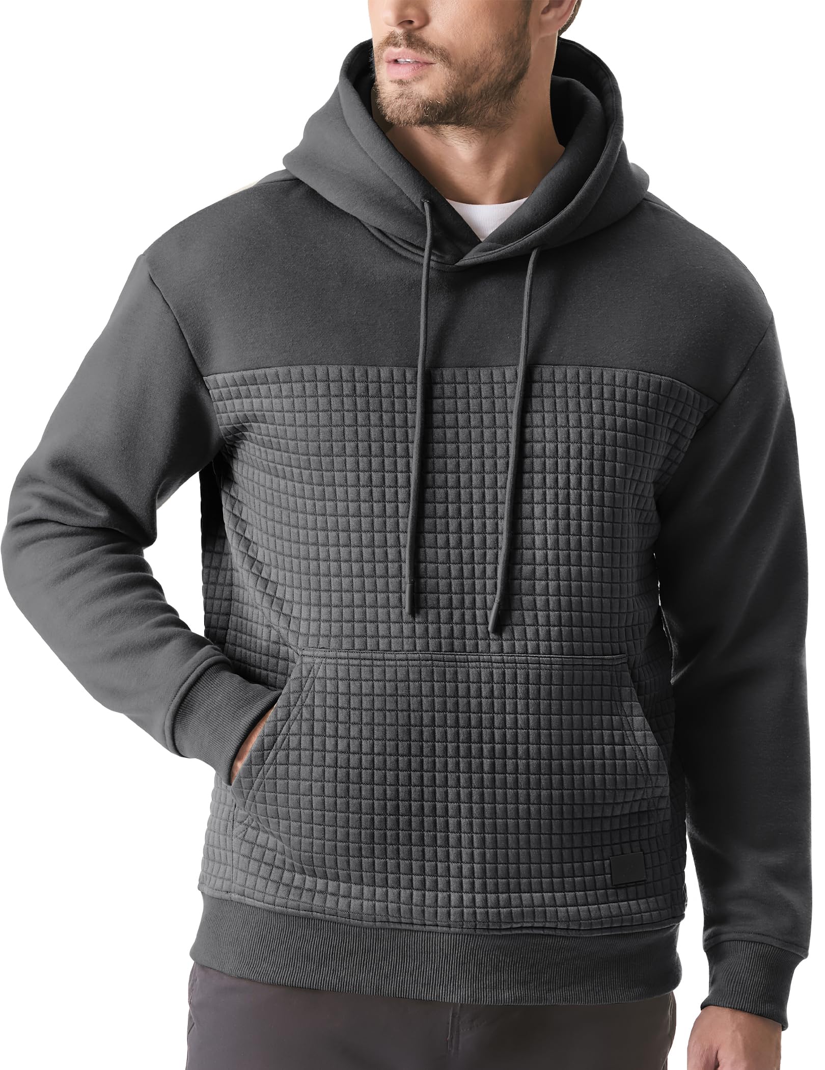 JMIERR Men's Fleece Pullover Hoodie - Soft Long Sleeve Waffle Knit Sweatshirt with Drawstring Hood & Pockets | Casual Winter Wear for Outdoor Activities & Lounge