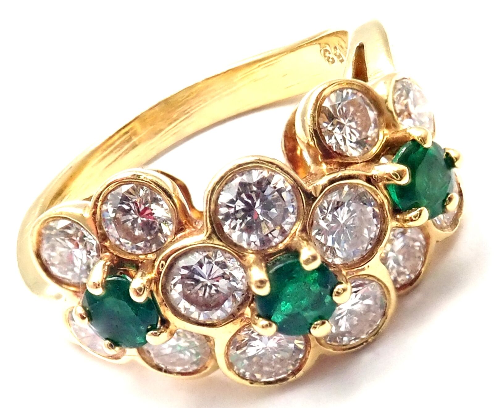 Authentic Van Cleef & Arpels 18k Yellow Gold Emerald Diamond Fleurette Ring for Women - Luxury Jewelry Gift for Anniversary, Engagement & Special Occasions