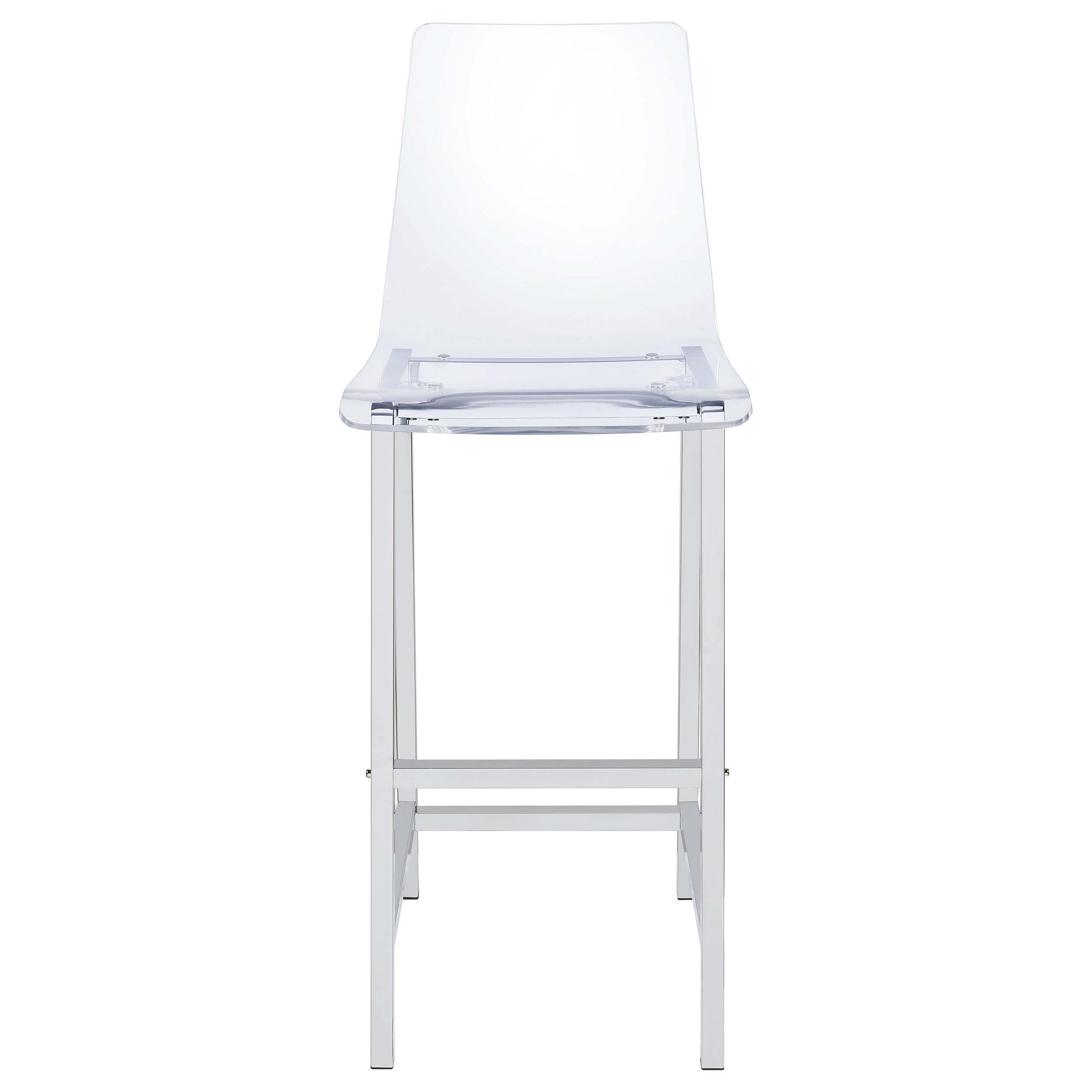 Coaster Home Furnishings Juelia Set of 2 Clear Acrylic Counter Height Bar Stools with Chrome Base & Footrest - 30 Inch Modern Kitchen, Dining & Pub Stools - Perfect for Breakfast Bars, Kitchen Islands & Home Bars