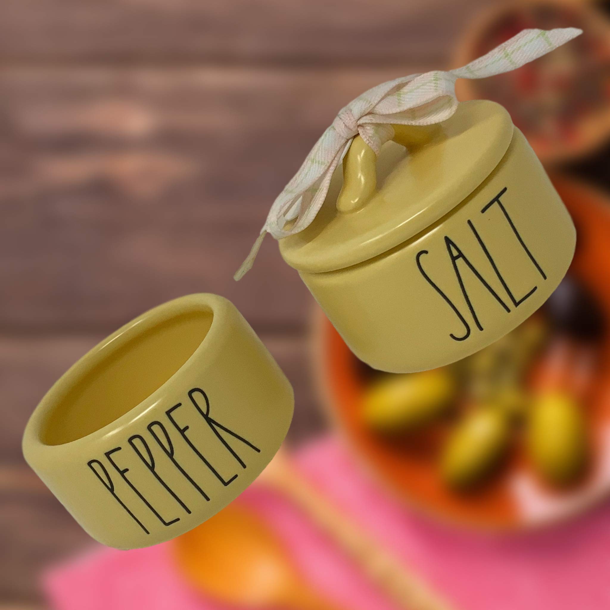Rae Dunn Pastel Yellow Salt and Pepper Shakers Set of 2 - Stackable Ceramic Condiment Containers with LL Font Letters - Perfect for Kitchen, Dining Table, and Gift Giving