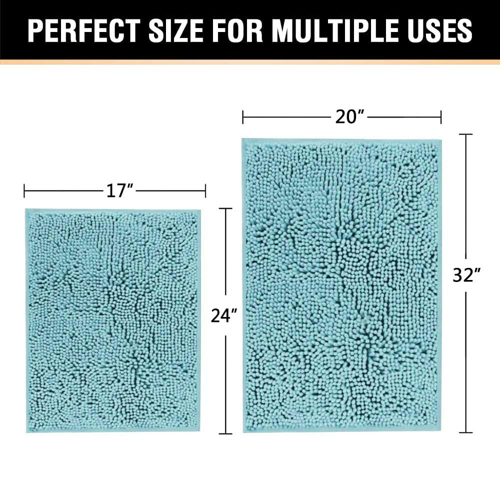 H.VERSAILTEX Non-Slip Chenille Bath Rug - Ultra Soft Absorbent Shag Bath Mat for Bathroom & Shower - Machine Washable, Quick Dry - Perfect for Bathroom Safety & Comfort (Aqua Haze, 20