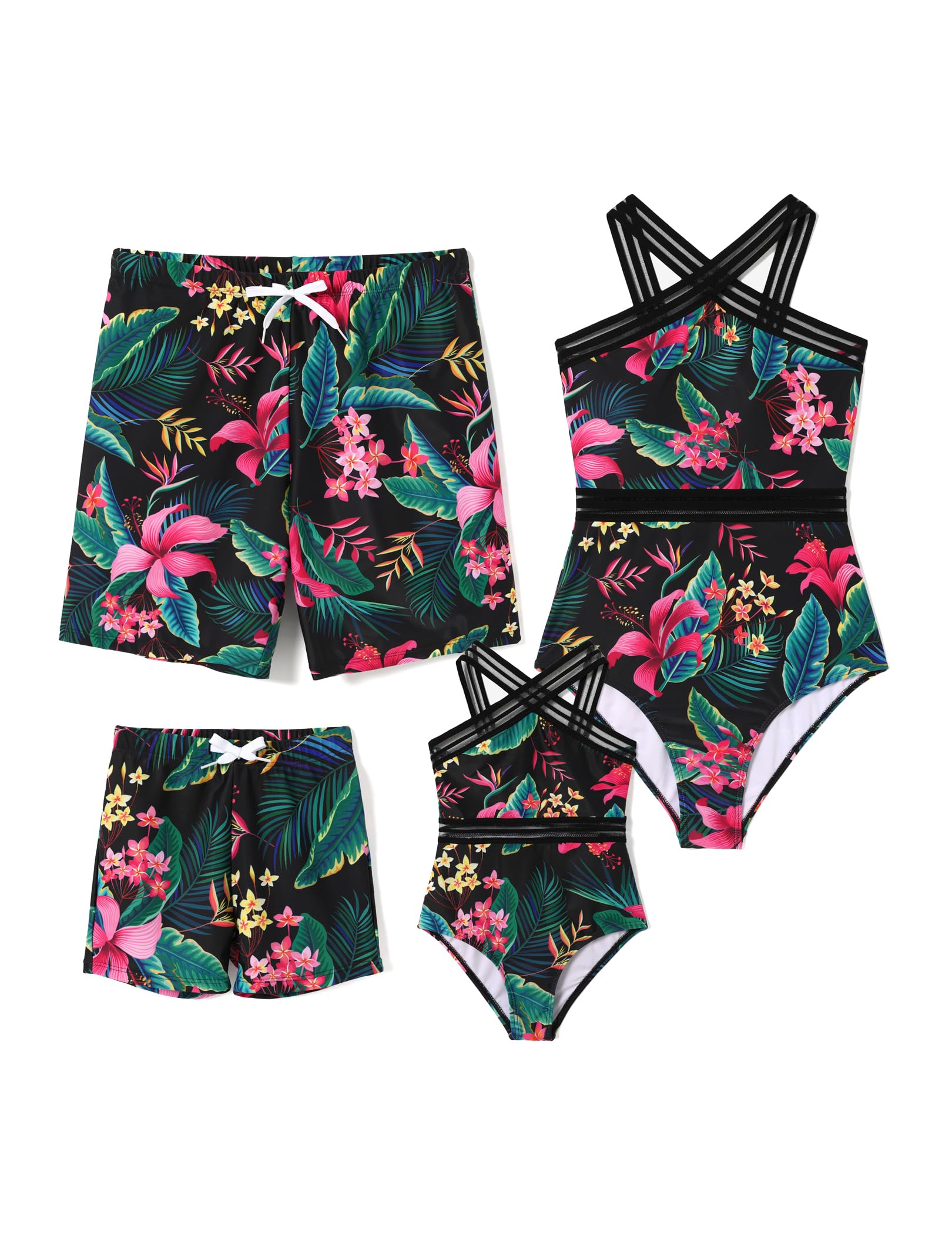 **PATPAT Family Matching Swimsuits - Crisscross One Piece Swimwear for Women & Kids, Floral Printed Bathing Suits - Perfect for Beach Vacations, Pool Parties & Family Photos**
