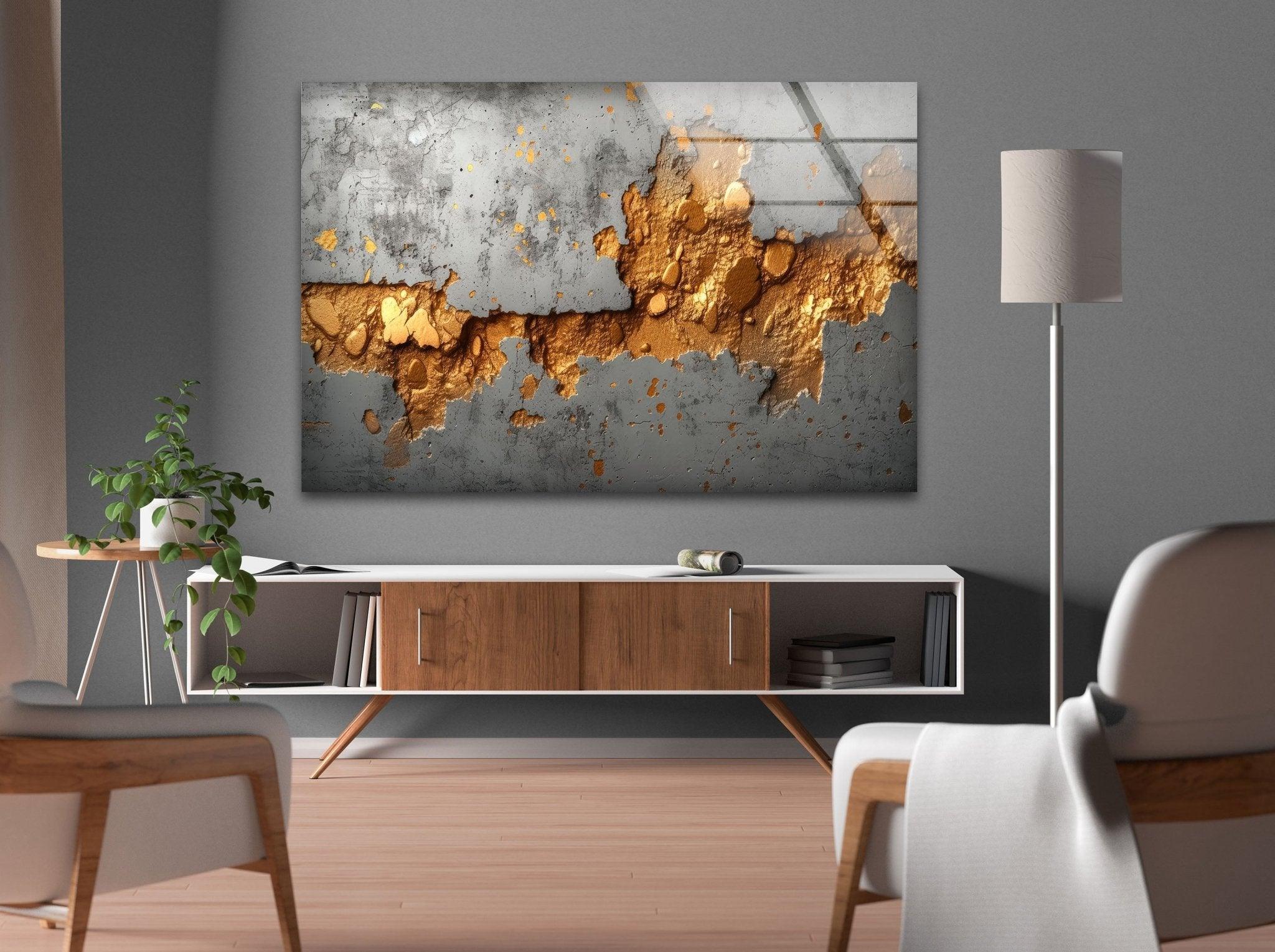 Abstract Rusty Metal Glass Wall Art Decor - Modern Industrial Home & Office Wall Decor for Living Room, Bedroom, Dining Area