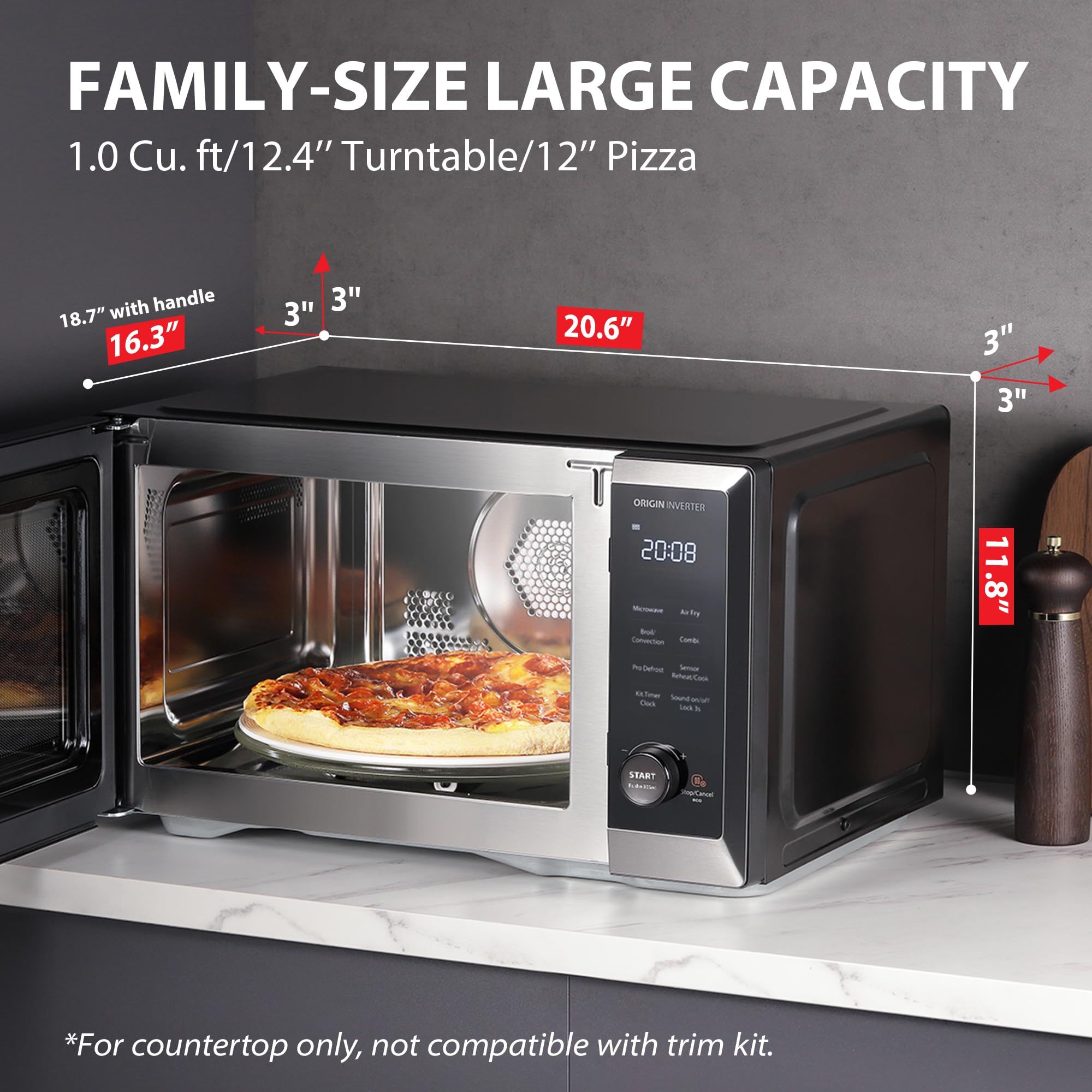 TOSHIBA 1.0 cu.ft Countertop Microwave Oven with Air Fryer Combo - 1000W Inverter Technology, Convection Cooking, Broil Function, Speedy Combi, Even Defrost, Humidity Sensor & Mute - 27 Auto Menus & 47 Recipes - Perfect for Small Kitchens, Dorms & Quick Meal Prep