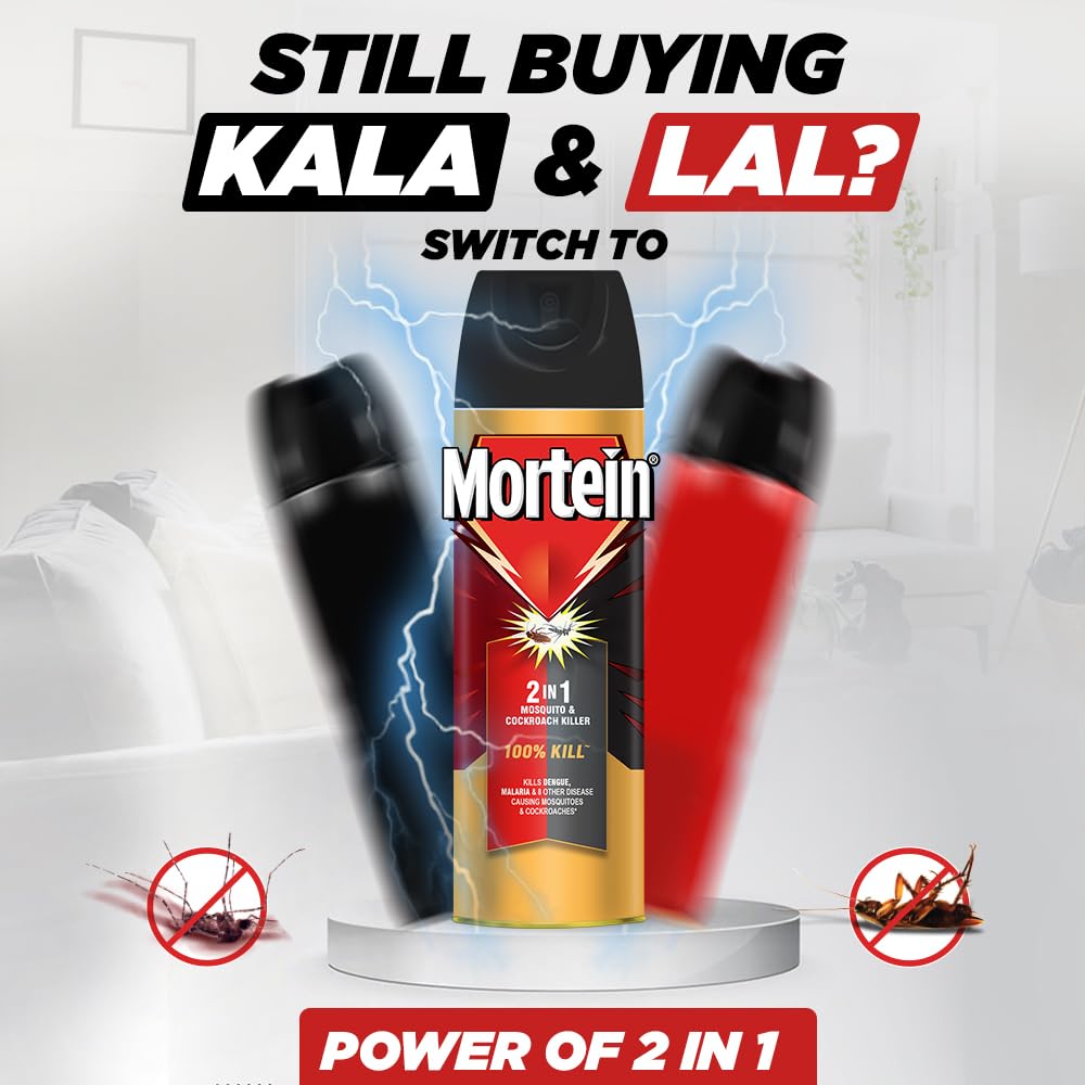 Mortein 200ml 2-in-1 Mosquito & Cockroach Killer Spray - Fast-Acting Insecticide with Lemon Fragrance | 100% Kill Guarantee | Indoor & Outdoor Pest Control for Home, Kitchen, Garden (Pack of 2)